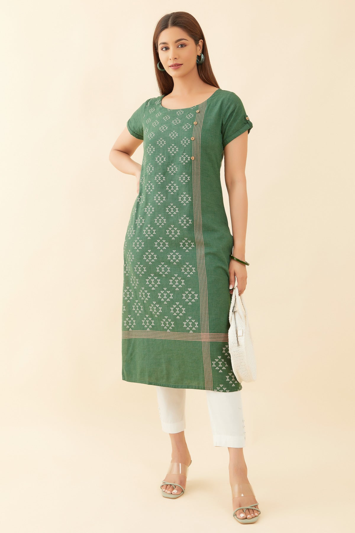 Geometric Printed Kurta - Green