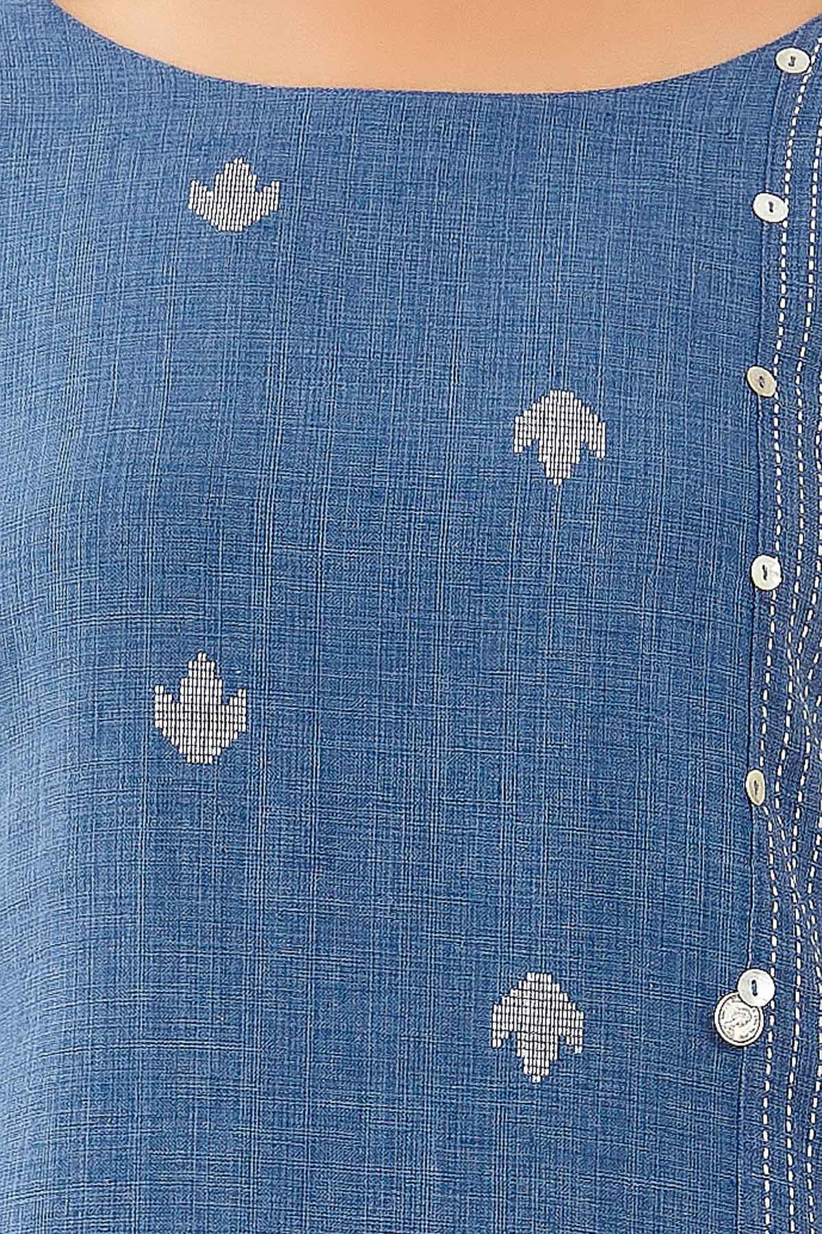 Geometric Pattern Dobby Weave A-Line Kurta - Blue