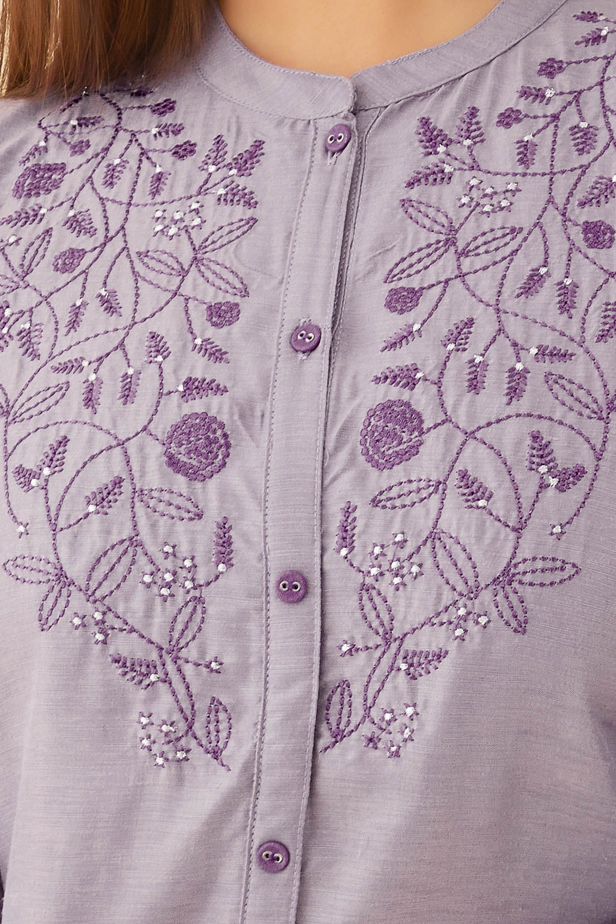 Floral Motif Embroidered Kurta - Purple