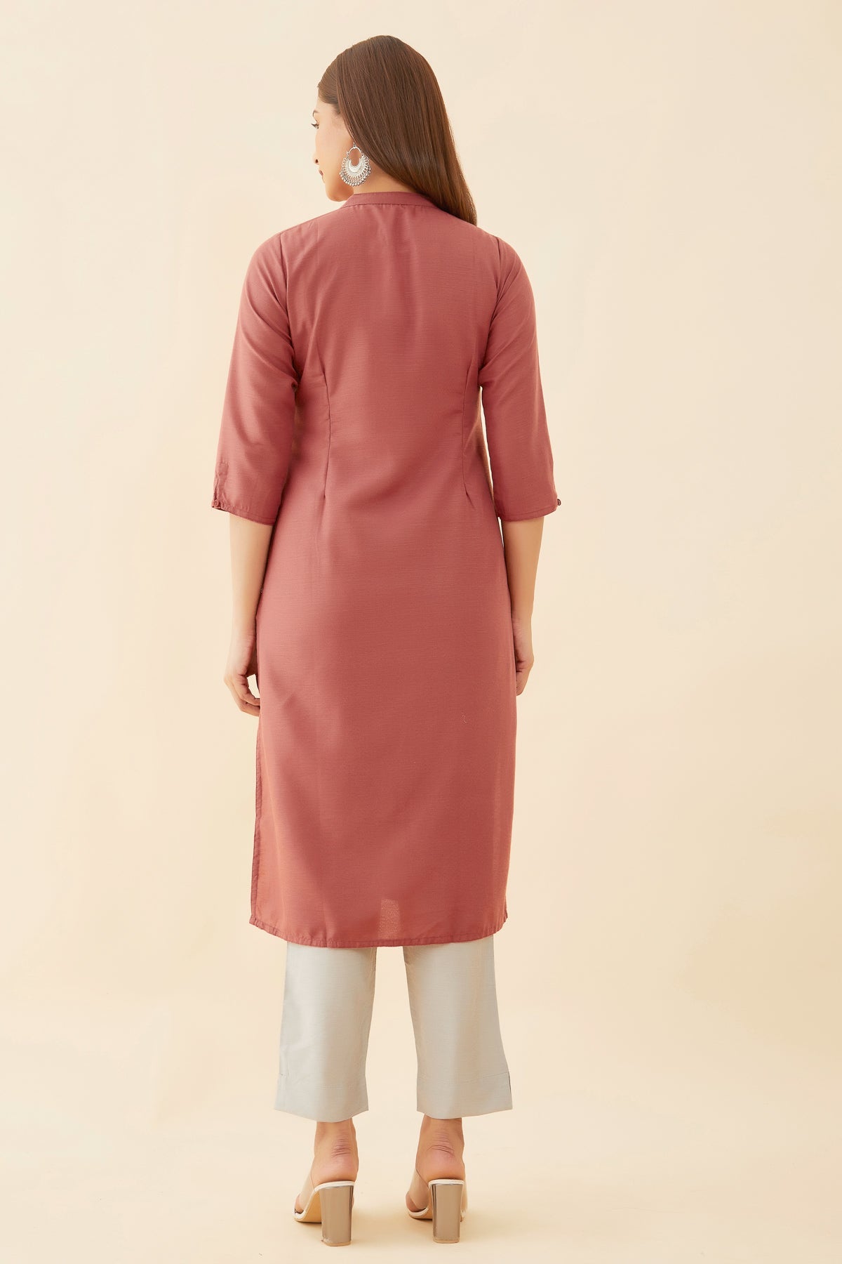 Floral Motif Embroidered Kurta Rust