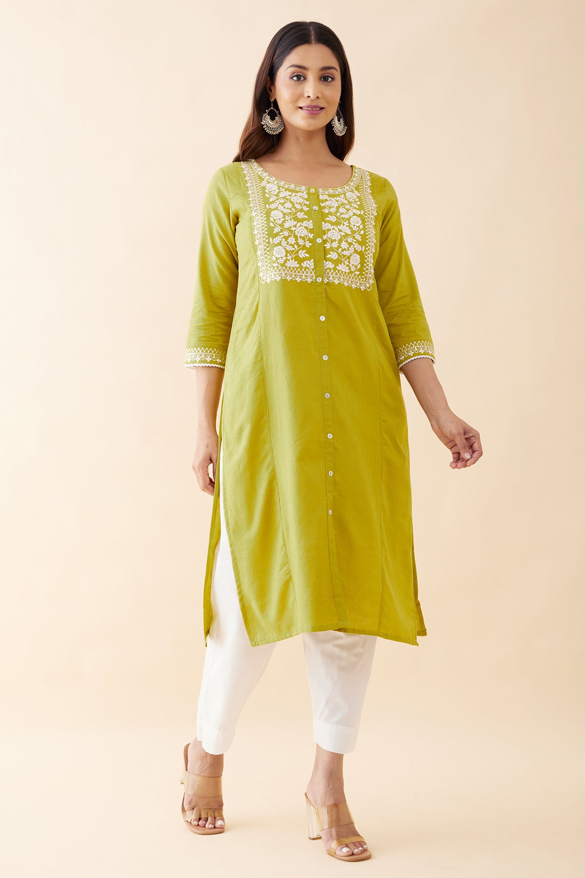 Floral Embroidered Kurta - Green