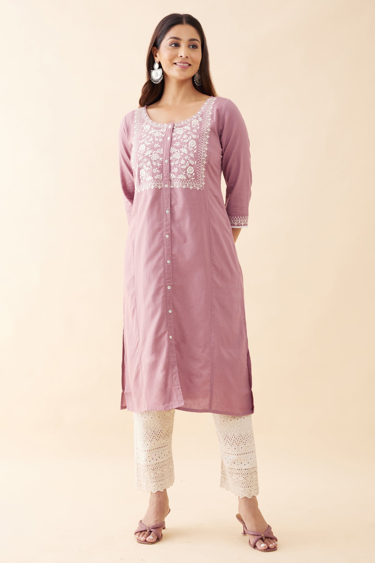 Floral Embroidered Kurta - Mauve