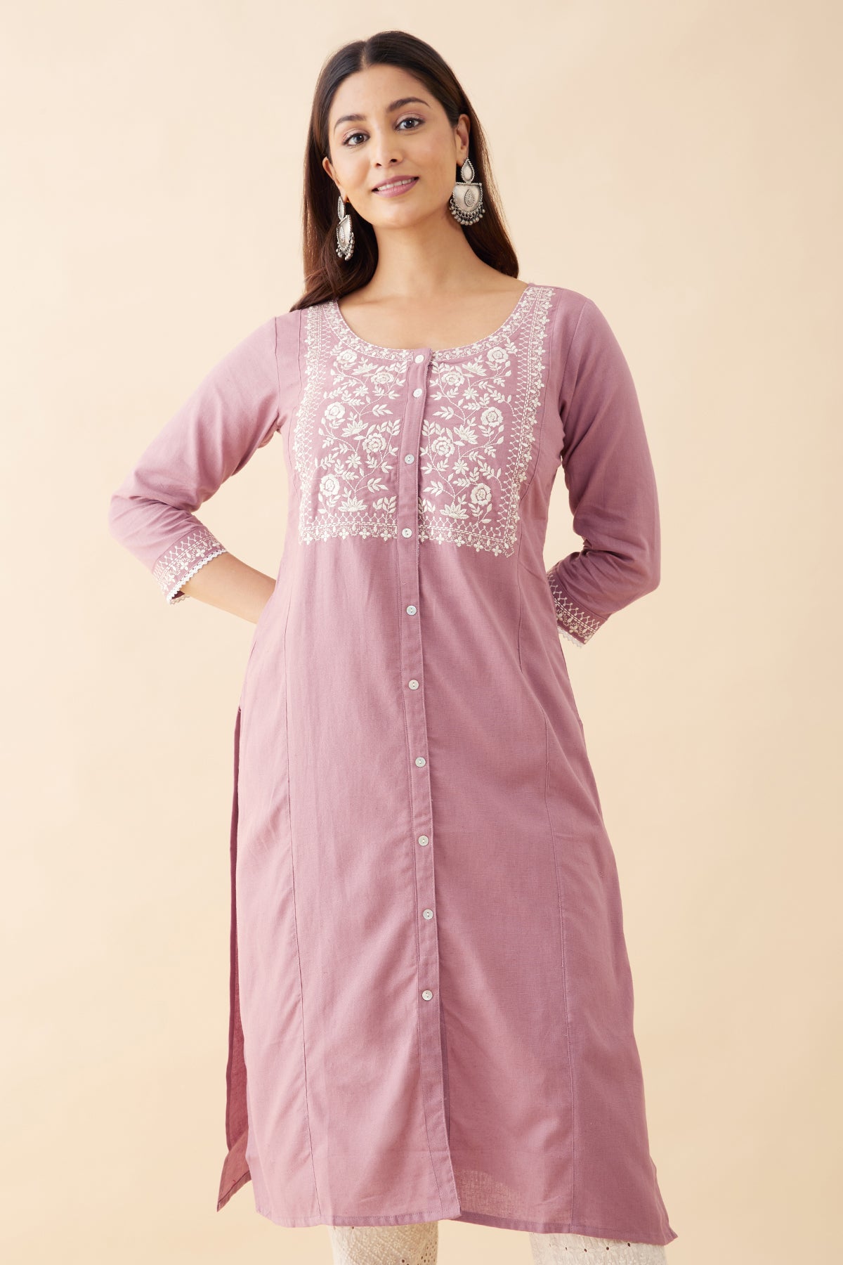 Floral Embroidered Kurta - Mauve