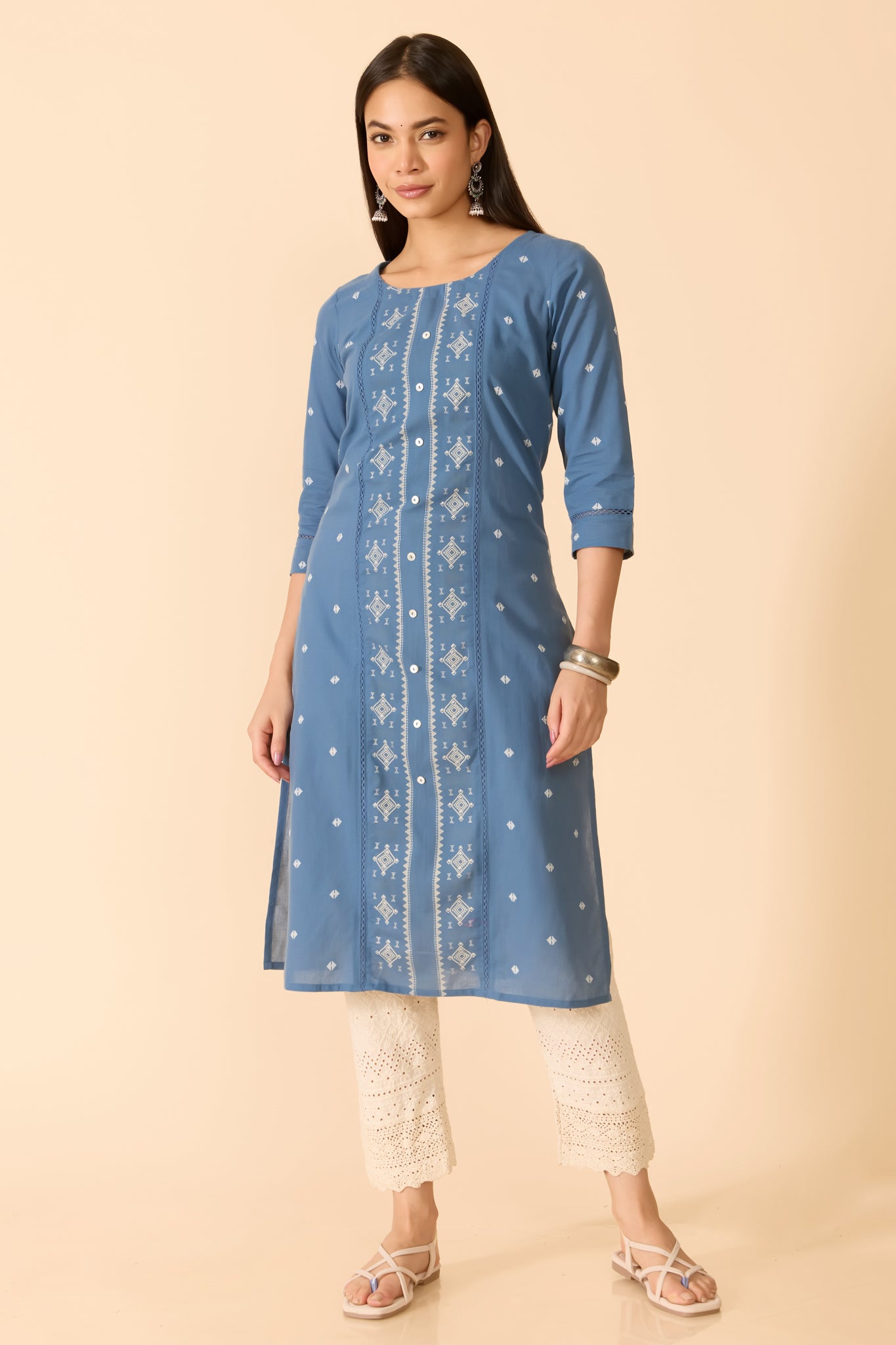 BLUE DOBBY COTTON KURTA