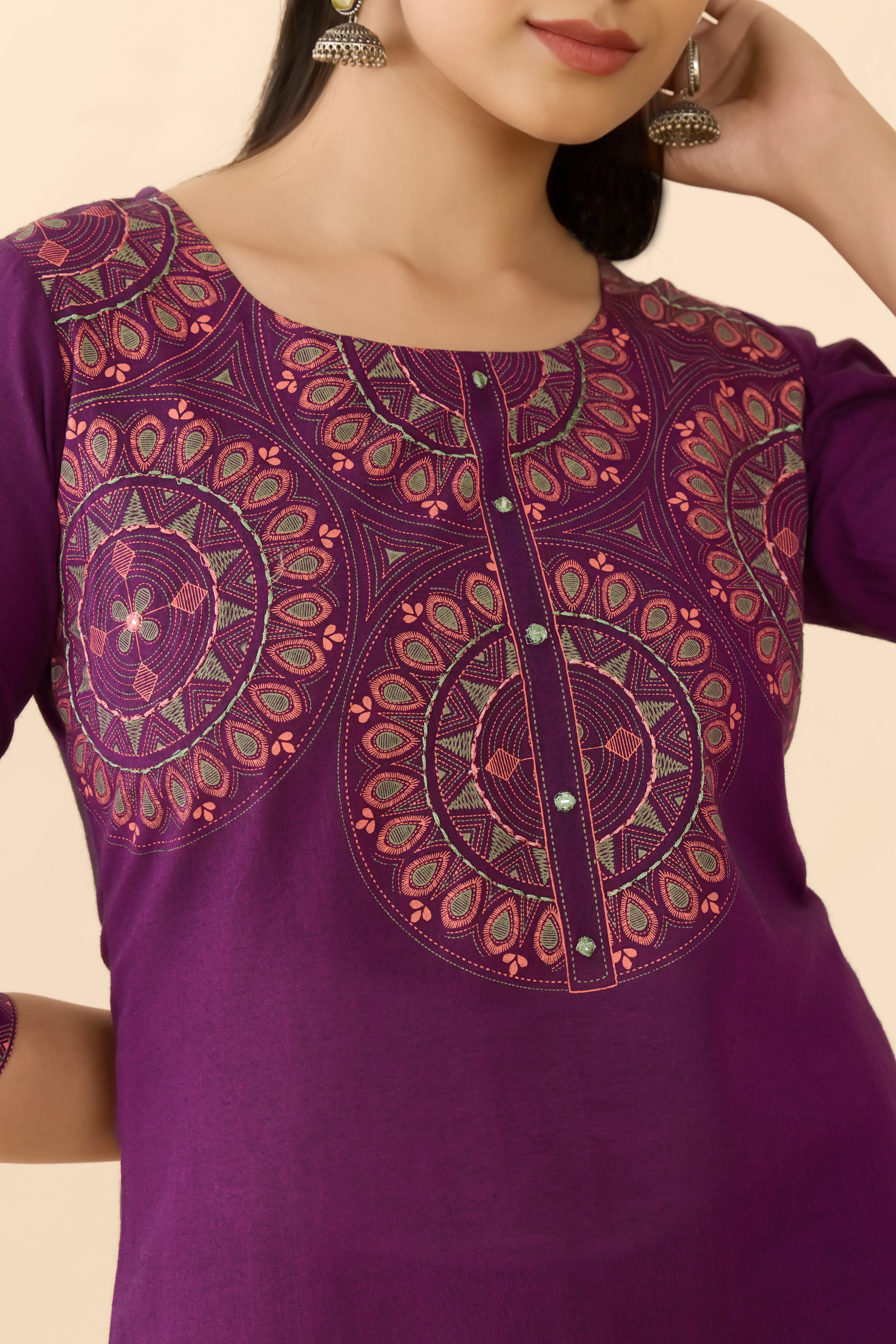 PURPLE MANDALA PRINTED STRAIGHT CUT KURTA