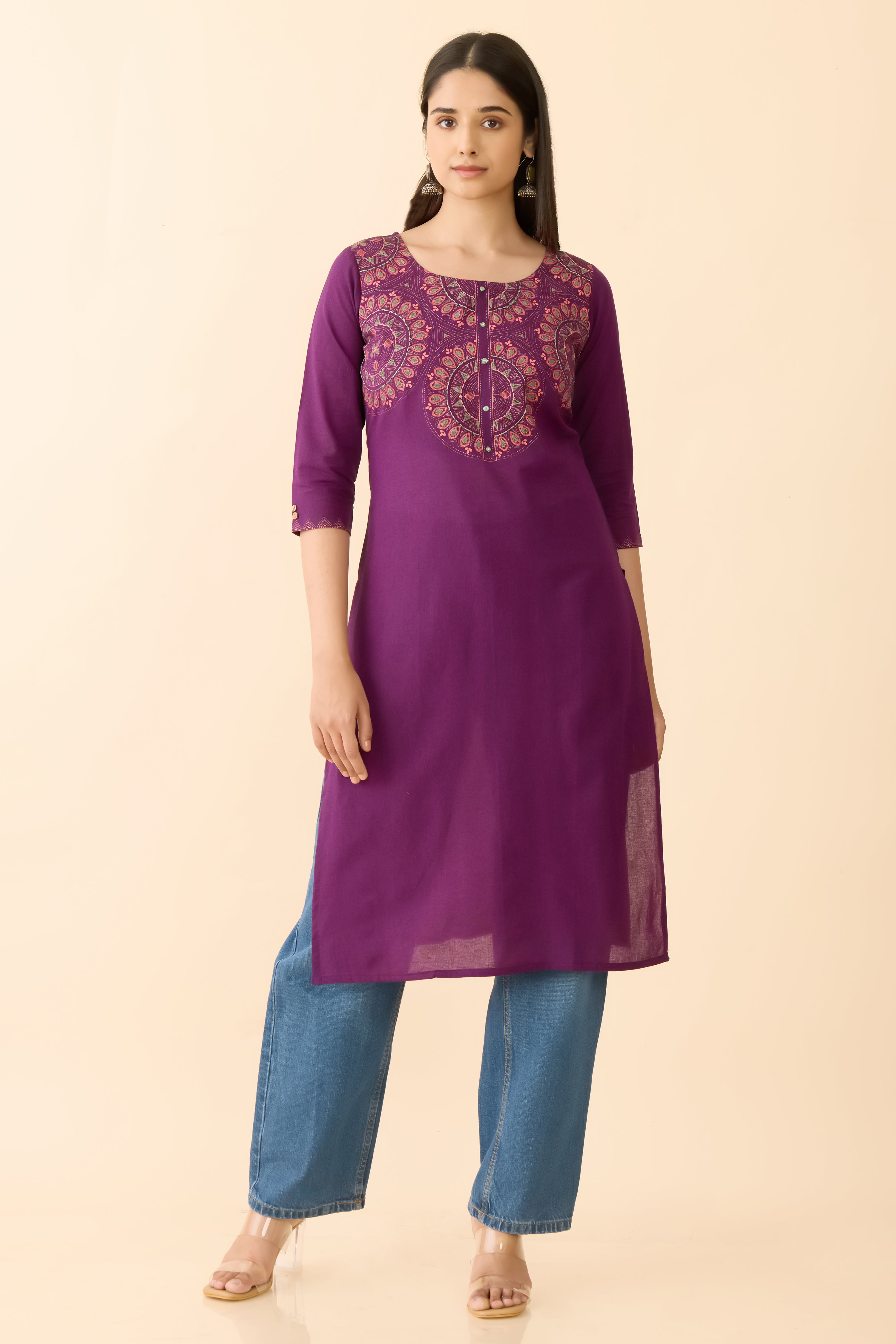 PURPLE MANDALA PRINTED STRAIGHT CUT KURTA