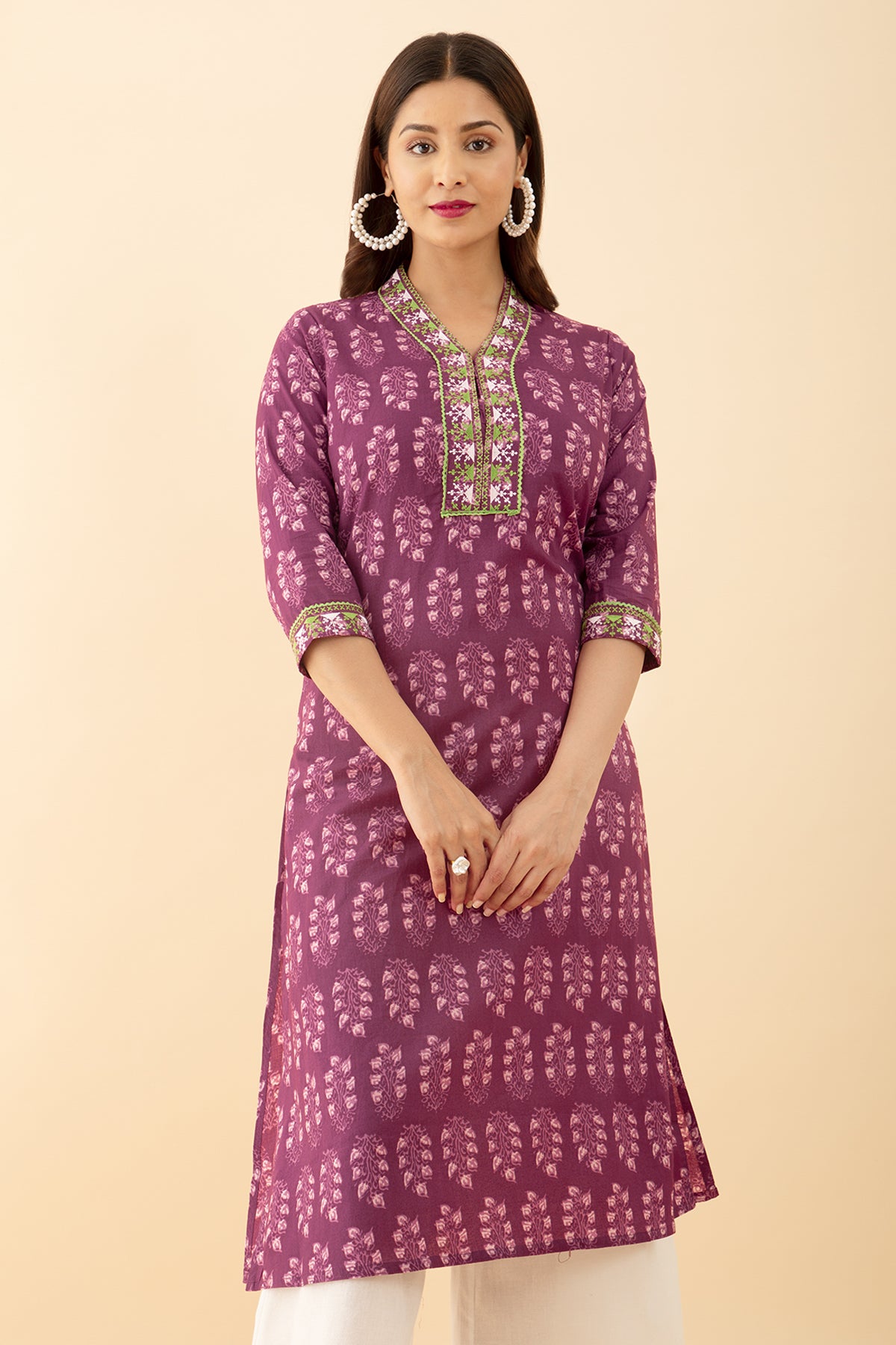 Pink Floral Printed Kurta Embroidered Ethnic Wear