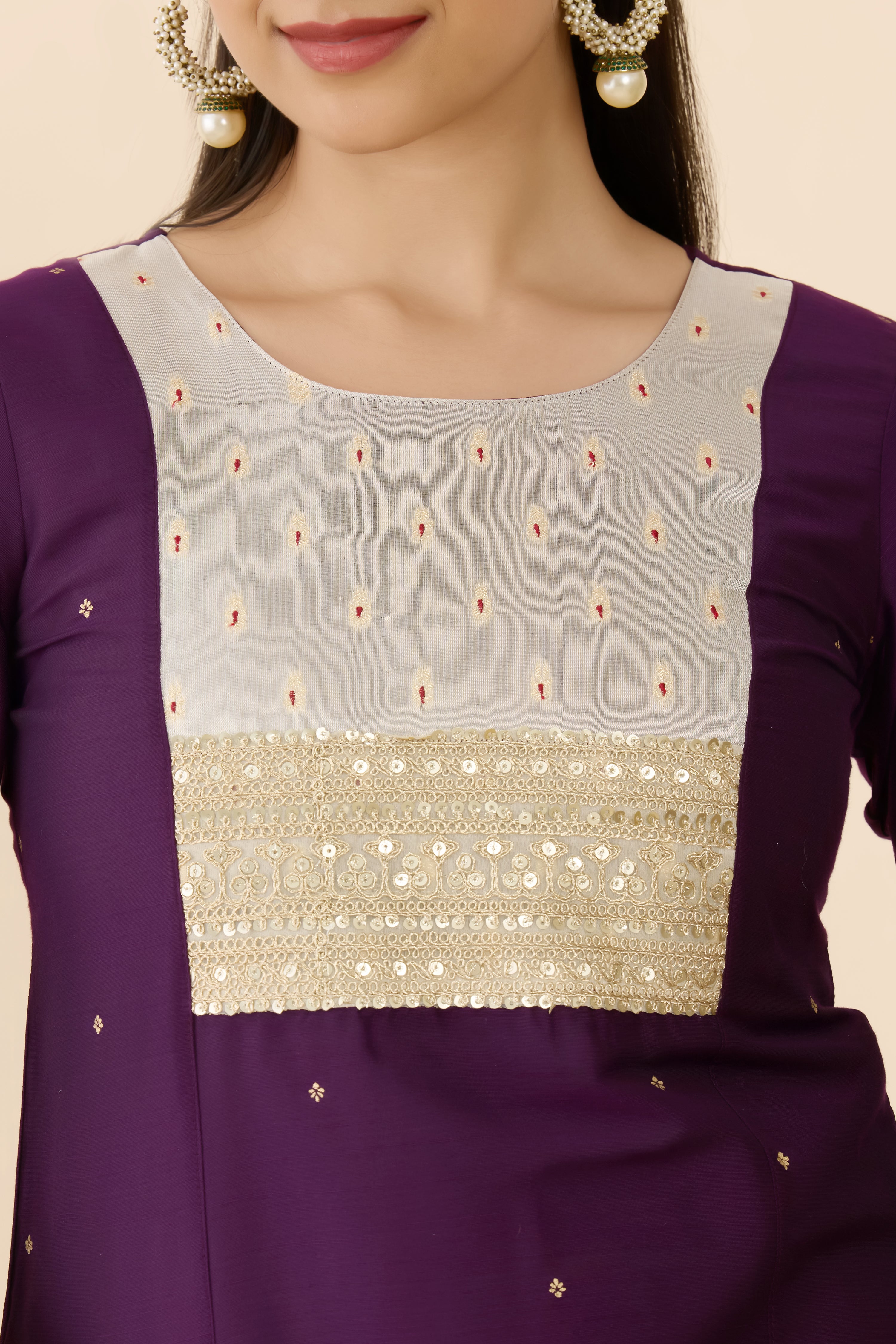 PURPLE BUTTA PRINTED STRAIGHT CUT KURTA