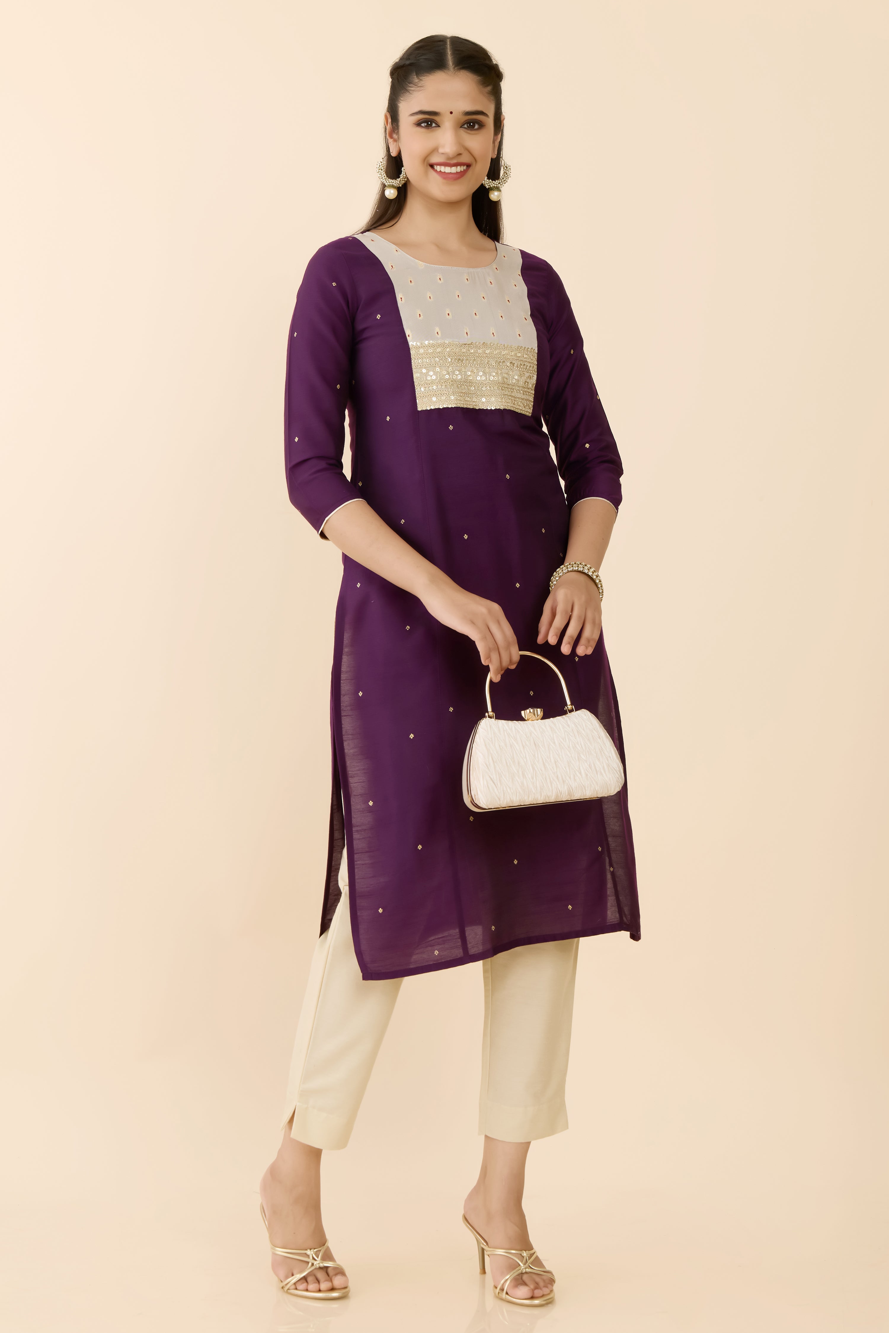 PURPLE BUTTA PRINTED STRAIGHT CUT KURTA