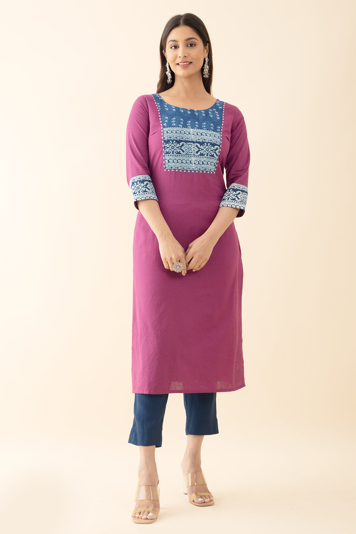 Women indigo patchwork kurta violet