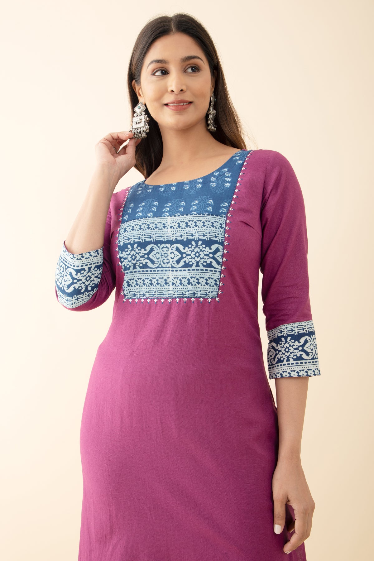 Indigo patchwork kurta violet cotton