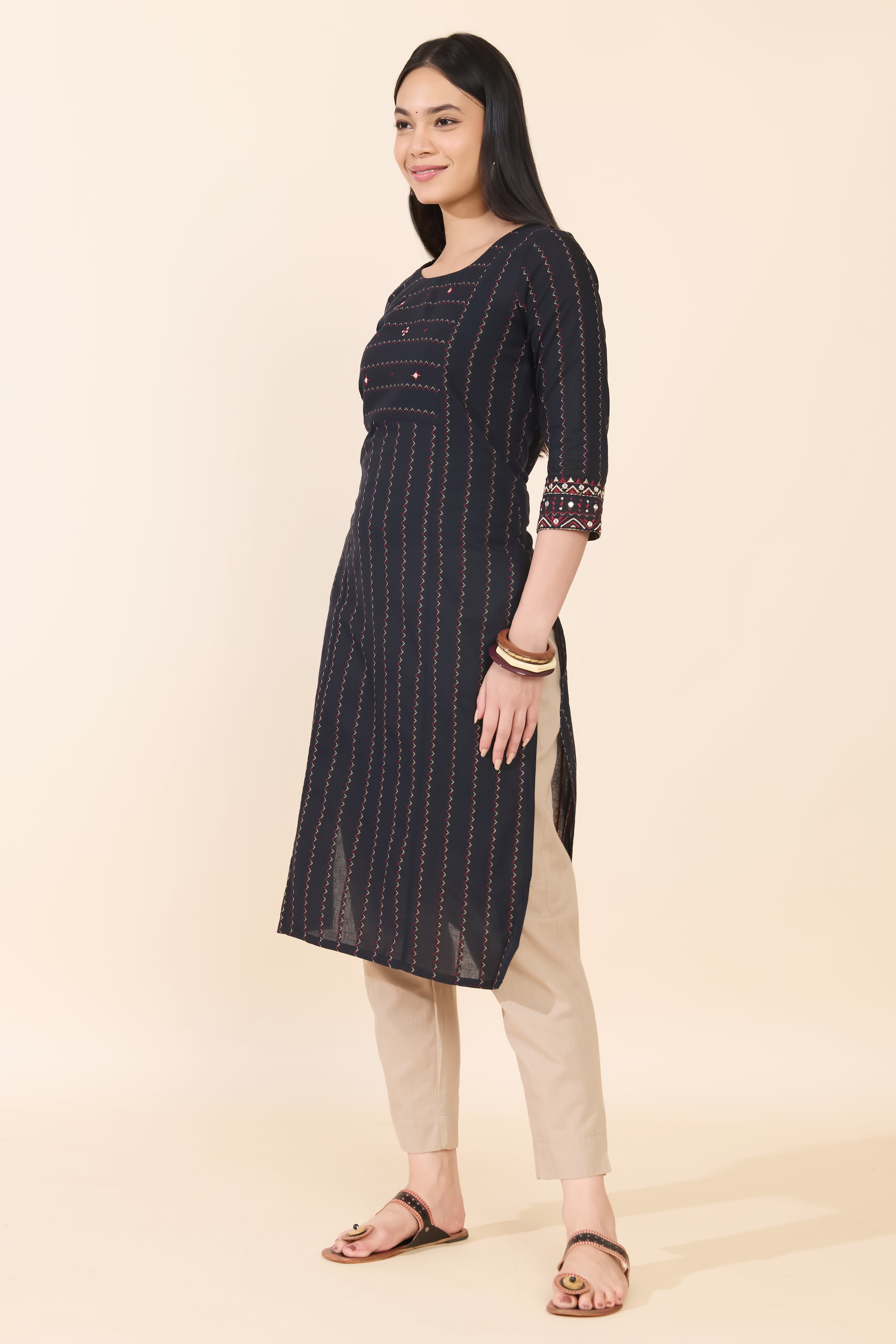 BLACK DOBBY COTTON KURTA