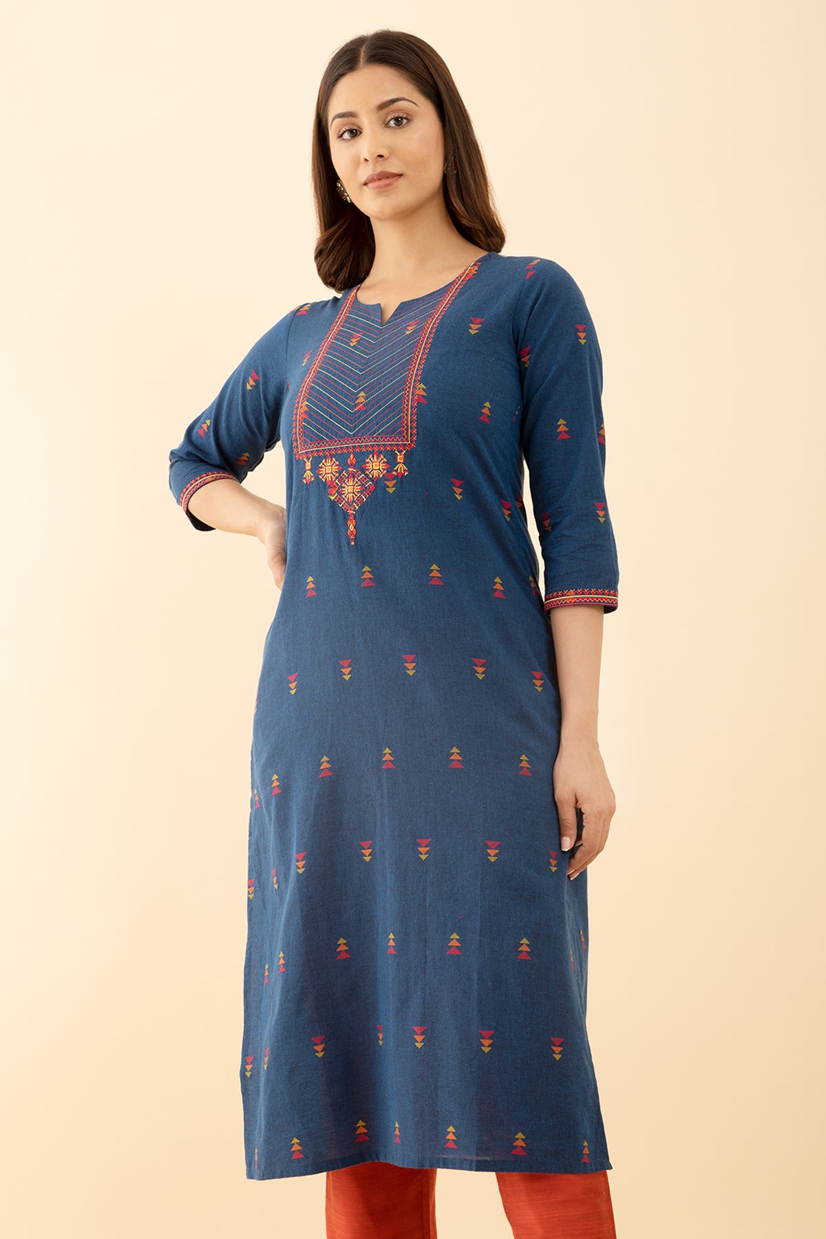 Blue Embroidered Printed Dobby Kurta Stunning Design