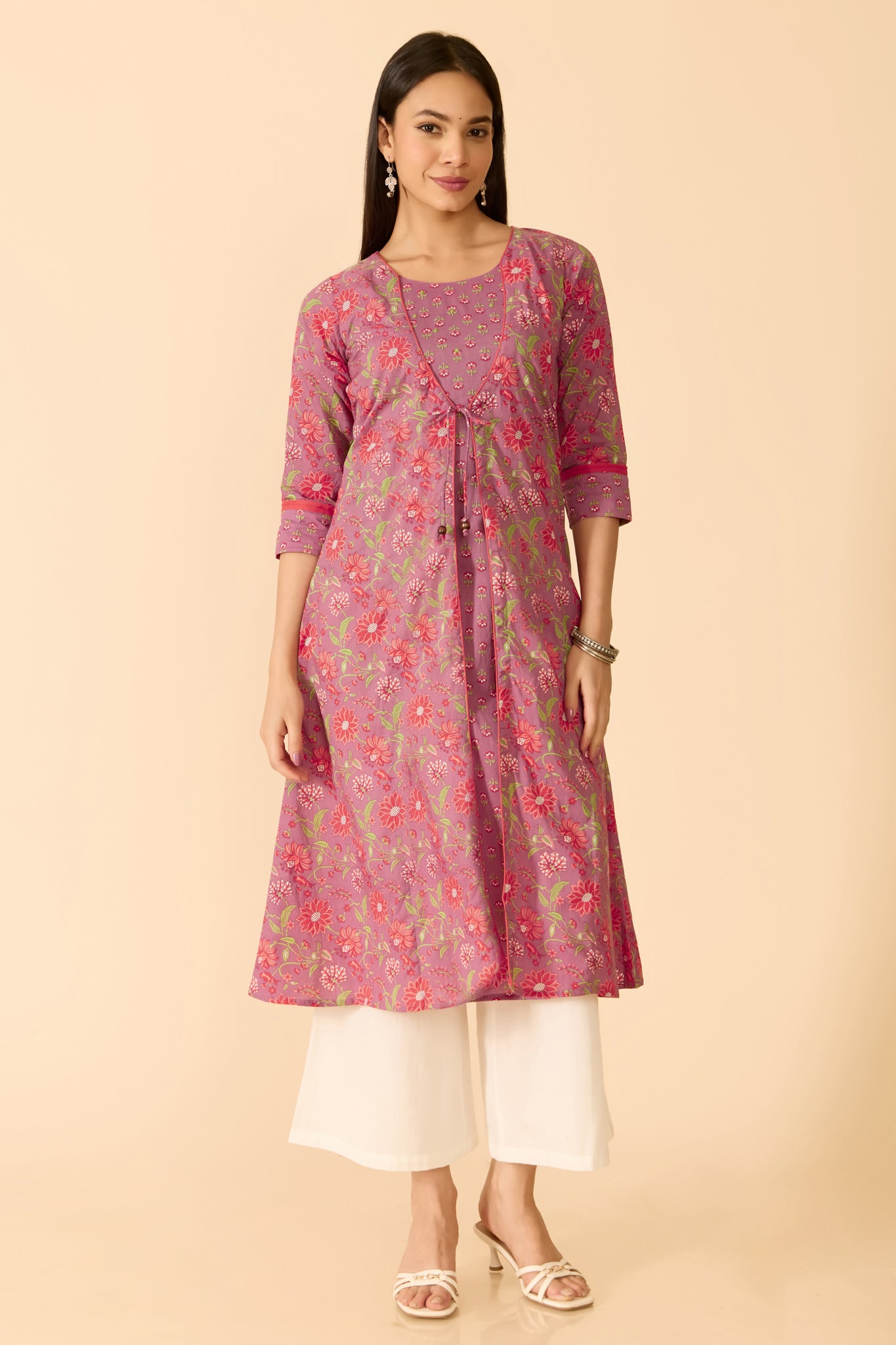 LILAC FLORAL A-LINE COTTON KURTA