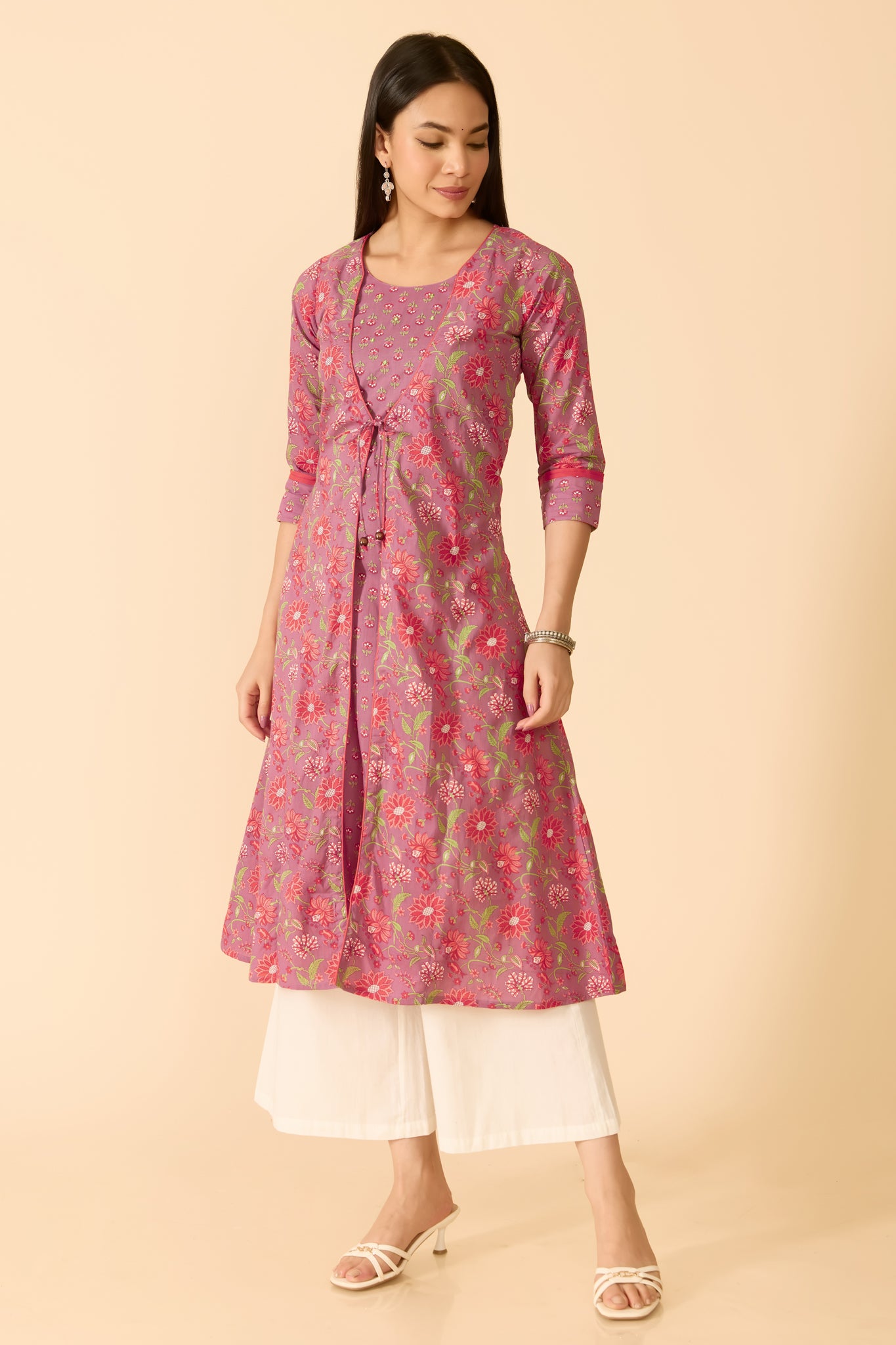 LILAC FLORAL A-LINE COTTON KURTA