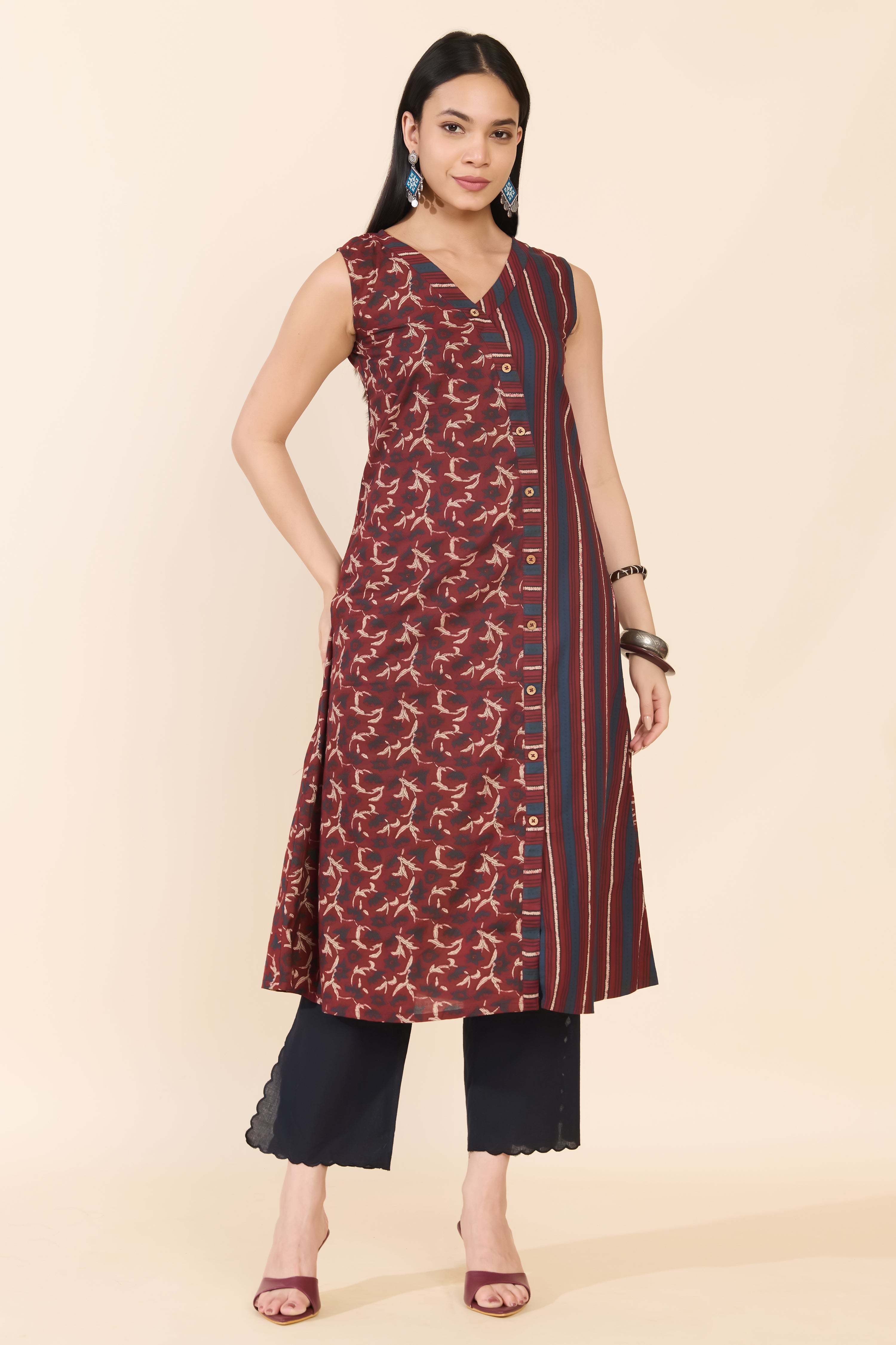 RED AJRAKH COTTON KURTA