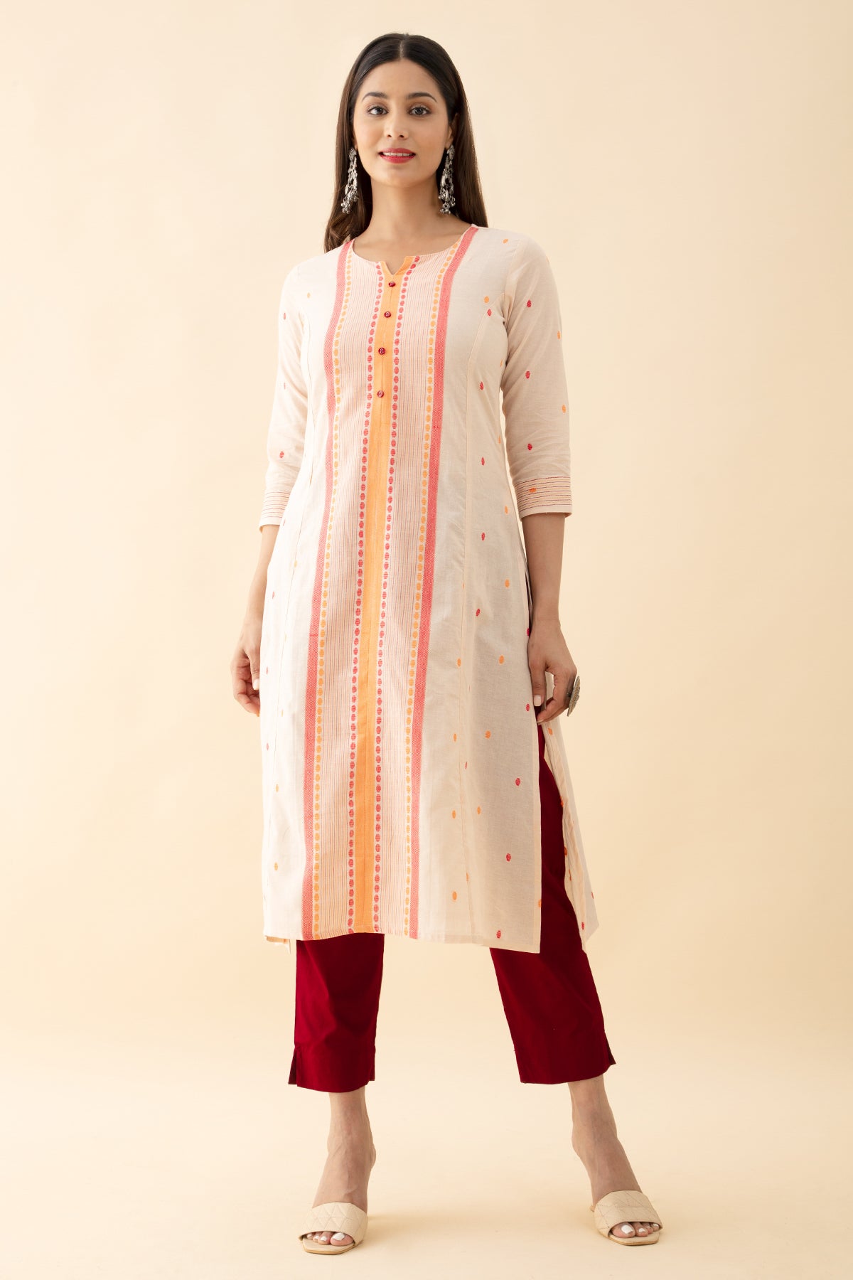 Dobby Weave Cotton Kurta - Beige