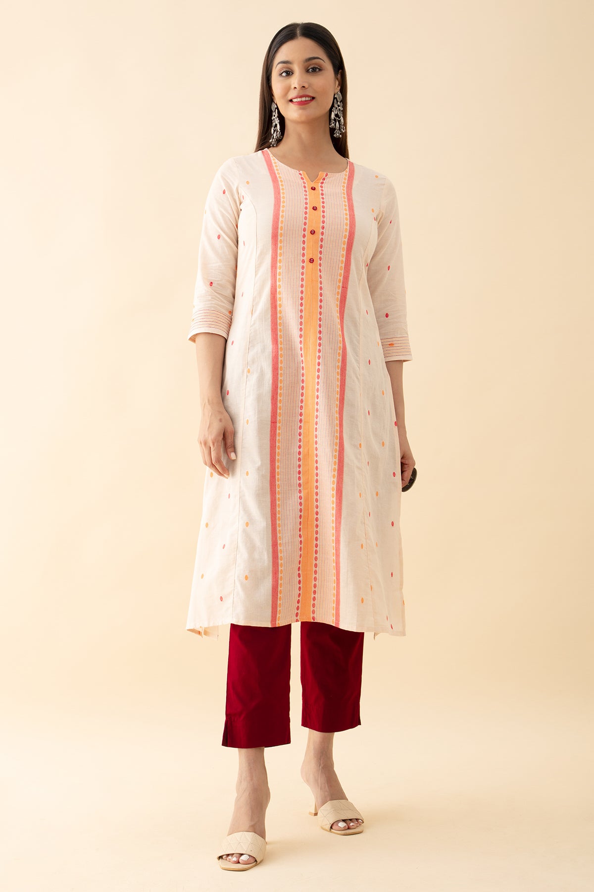 Dobby Weave Cotton Kurta - Beige