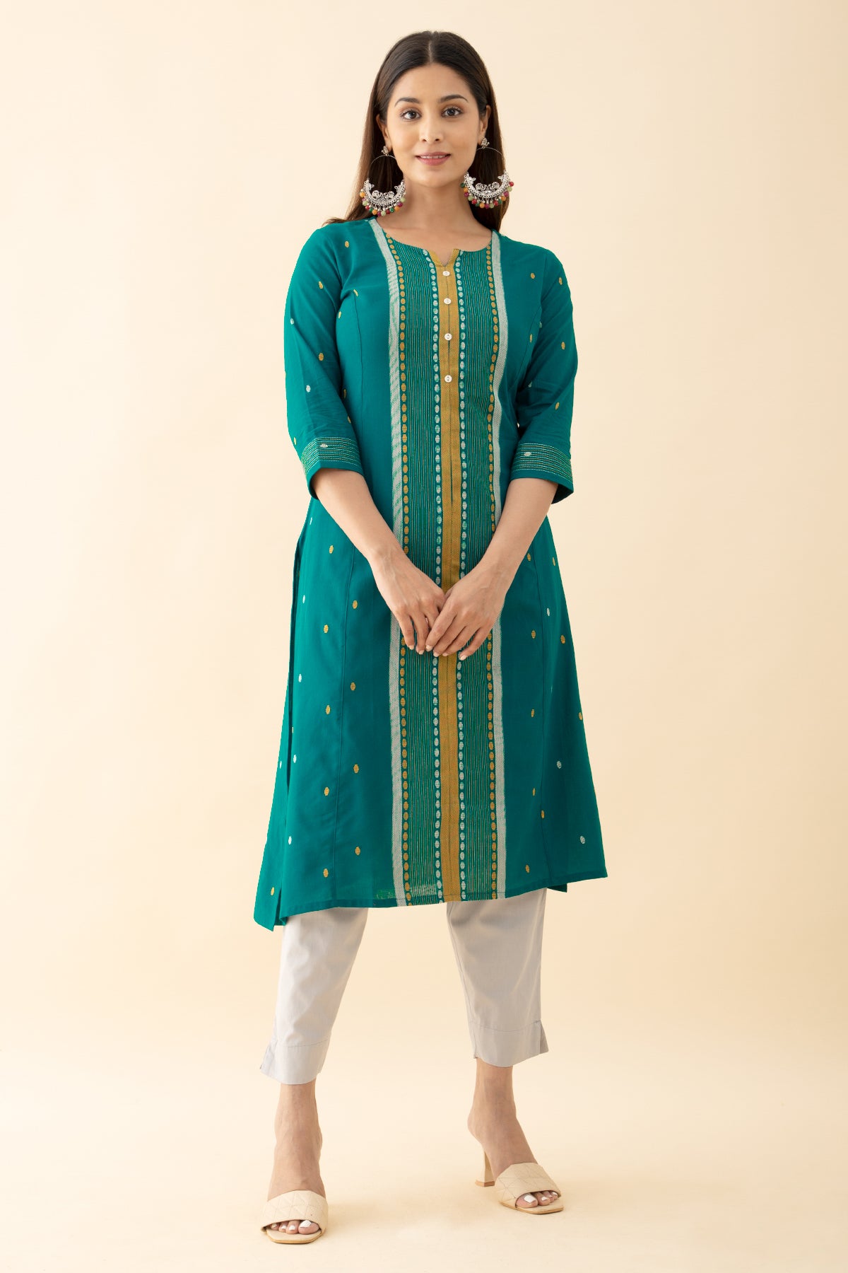 Dobby Weave Cotton Kurta - Green