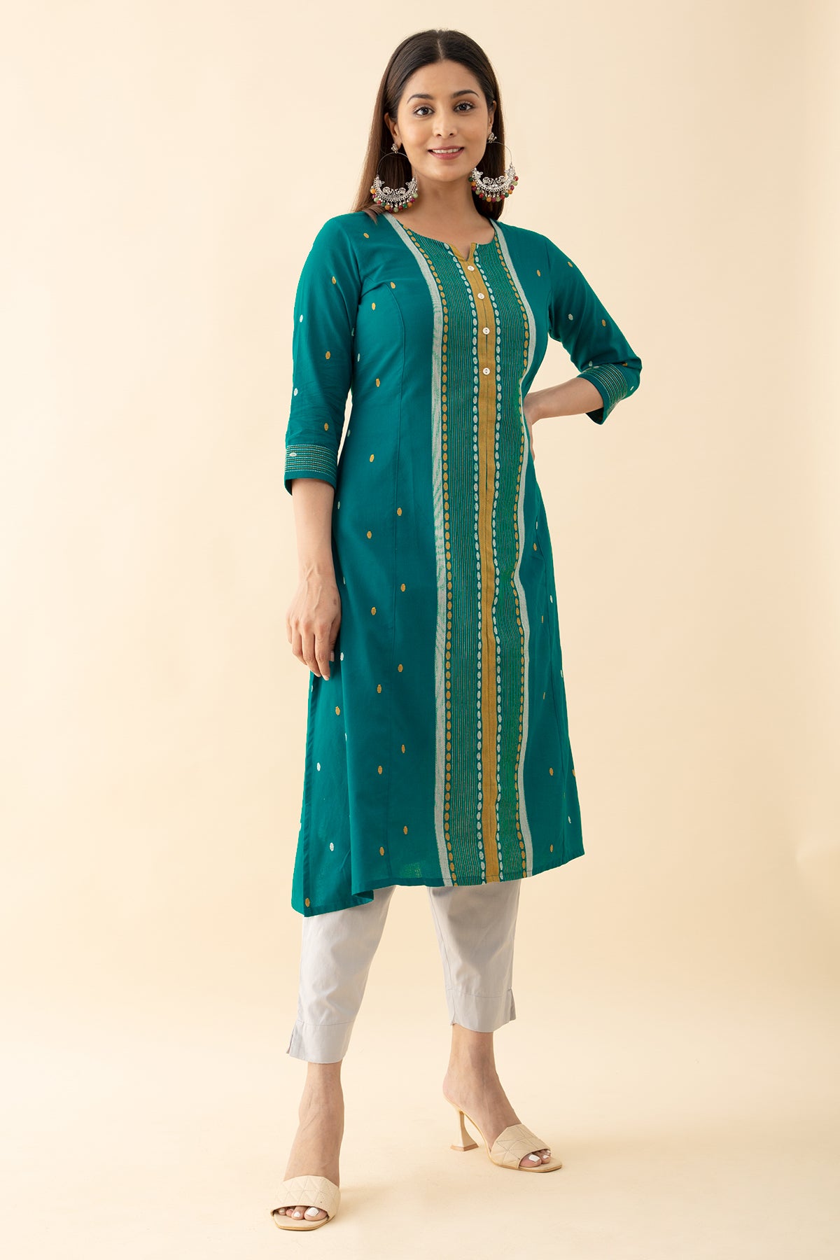 Dobby Weave Cotton Kurta - Green