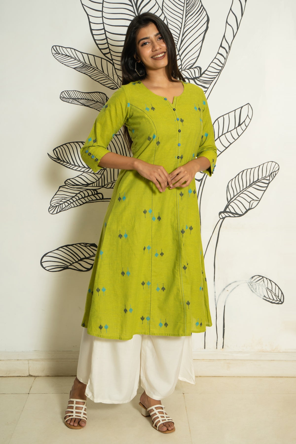 All Over Geometric Pattern Kurta Green