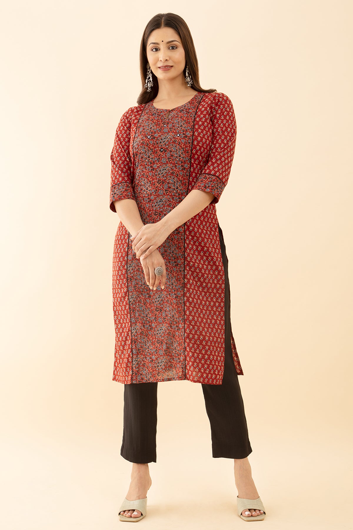 Modern Red Ditsy Floral Kurta Printed Mirror