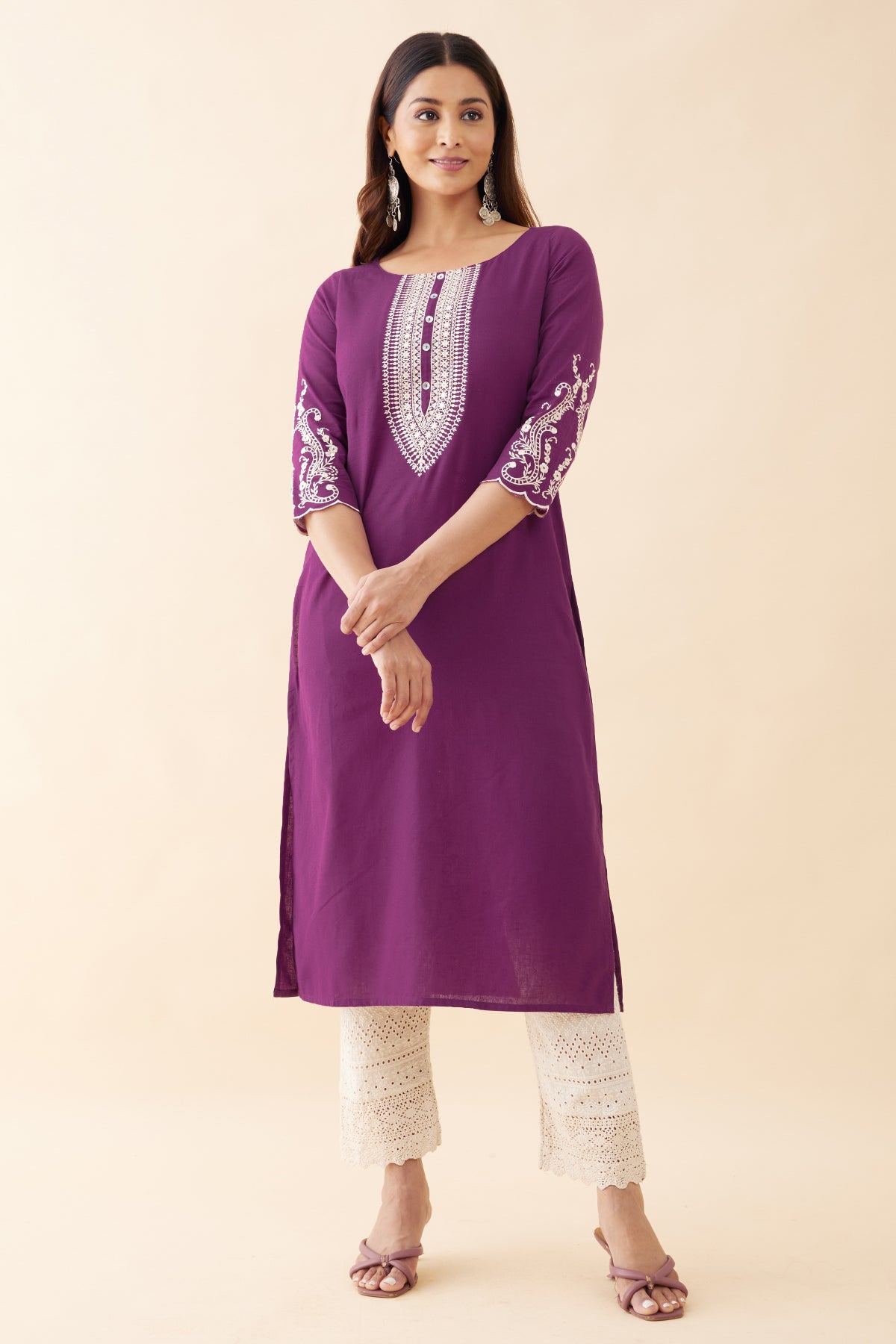 Jewel Inspired Embroidered Kurta - Purple