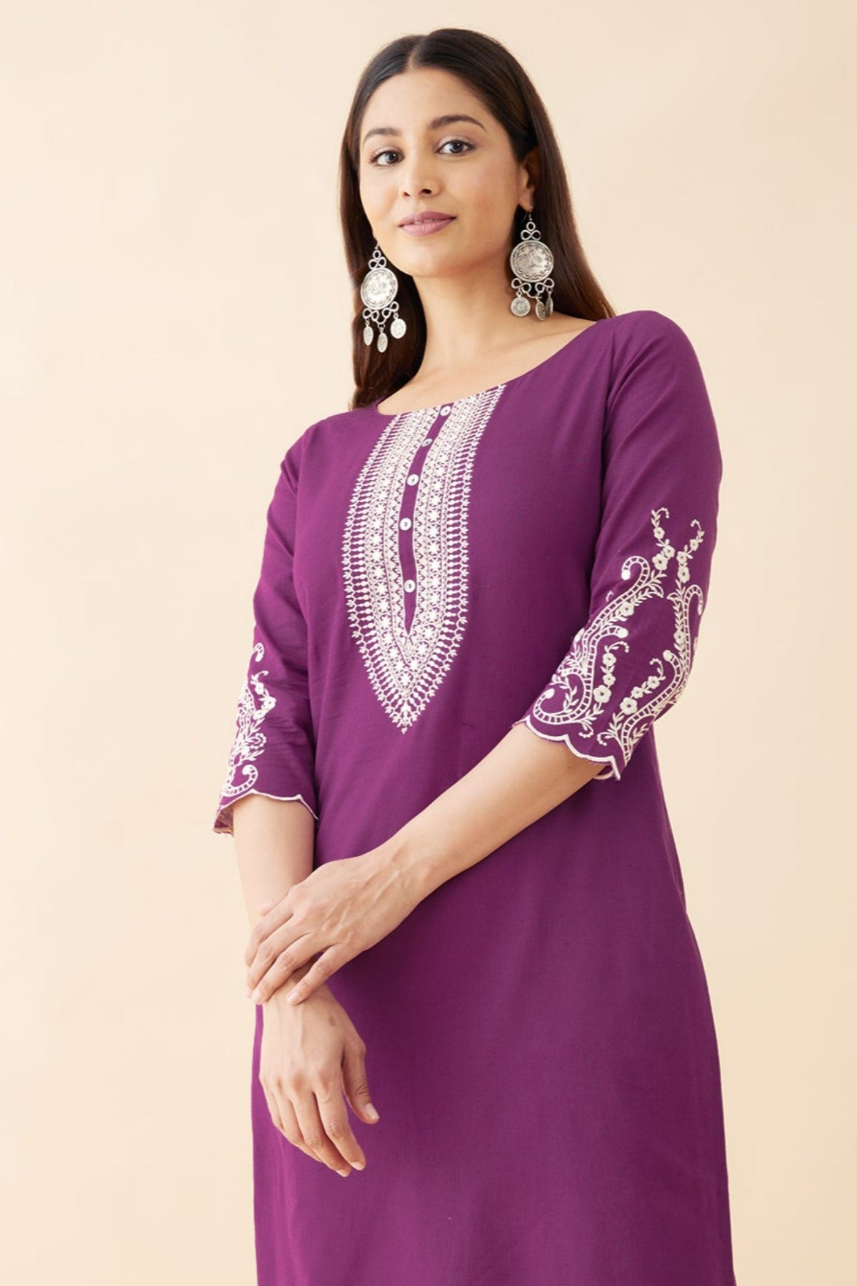 Jewel Inspired Embroidered Kurta - Purple