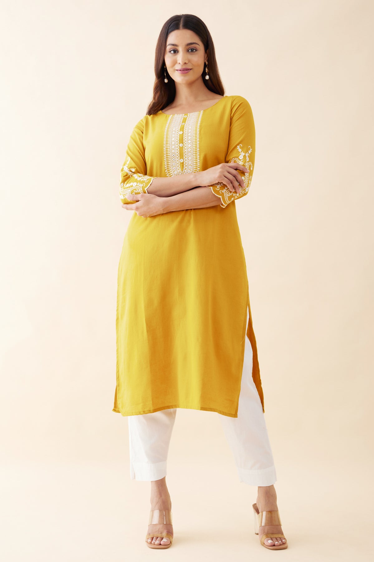 Jewel Inspired Embroidered Kurta - Mustard