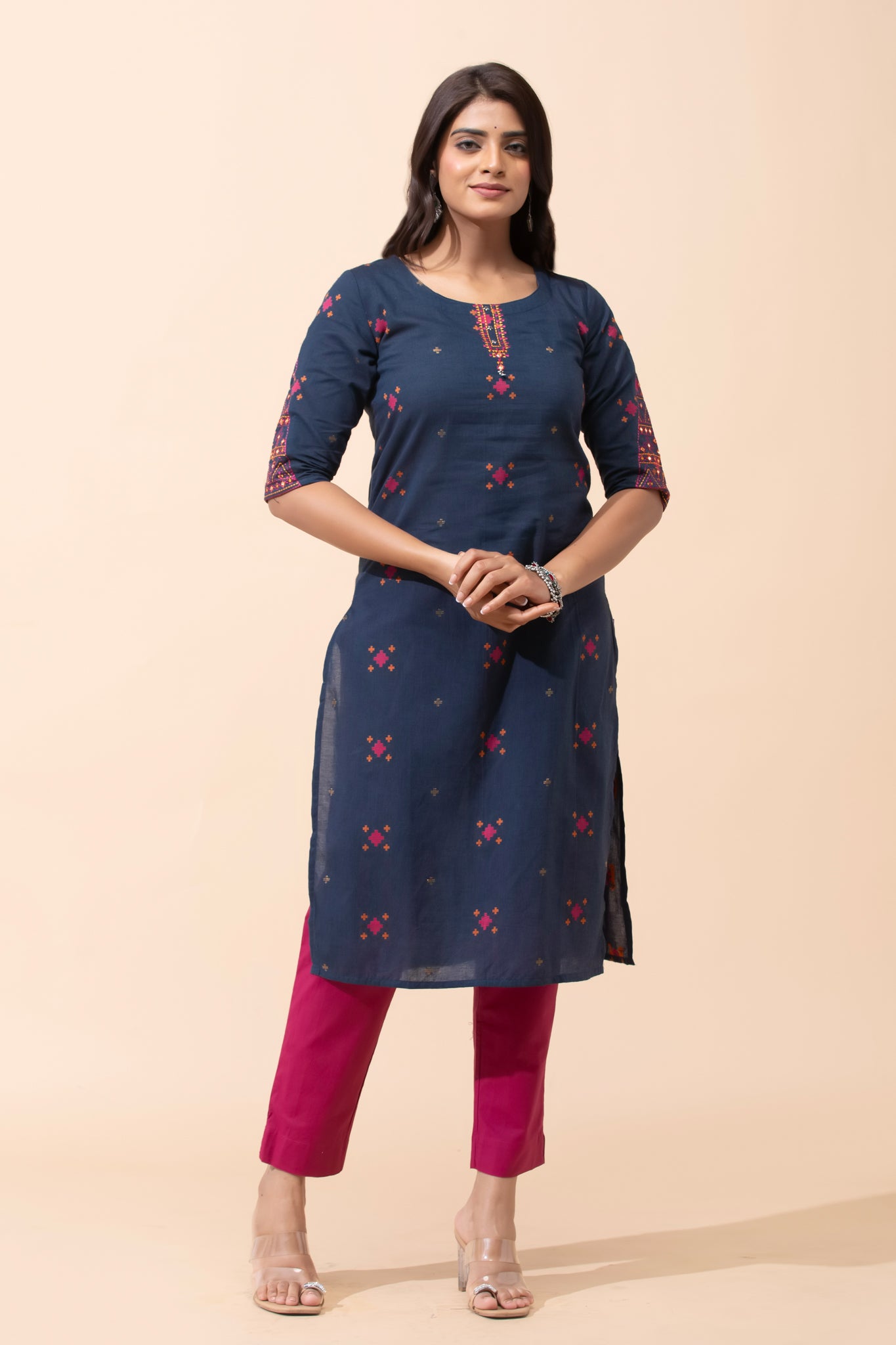 Blue Dobby Cotton Kurta