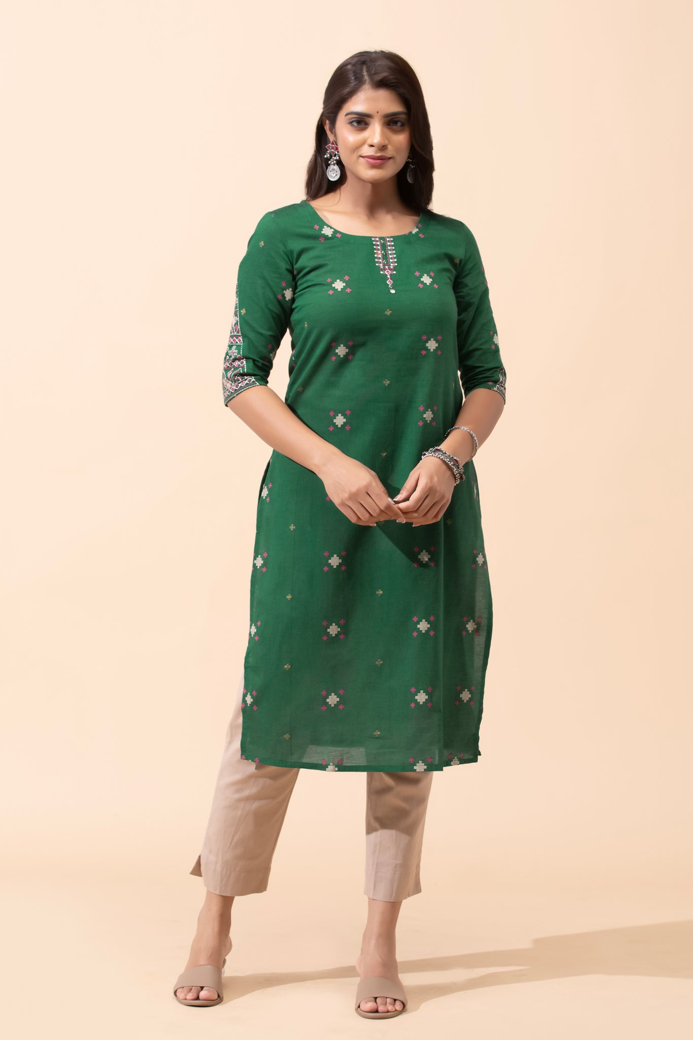 Green Dobby Cotton Kurta