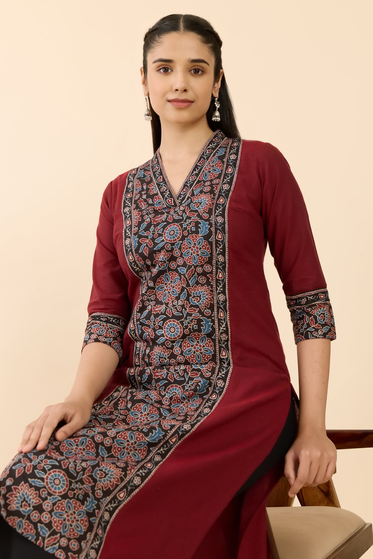 Maroon Variant MAROON AJRAKH PRINTED STRAIGHT CUT KURTA – Maybell Womens Fashion