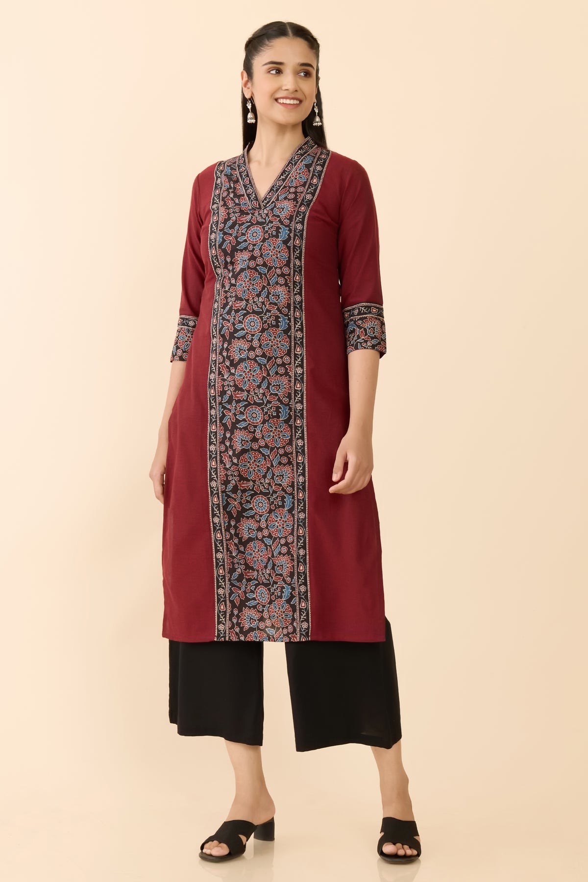 Maroon Variant MAROON AJRAKH PRINTED STRAIGHT CUT KURTA – Maybell Womens Fashion