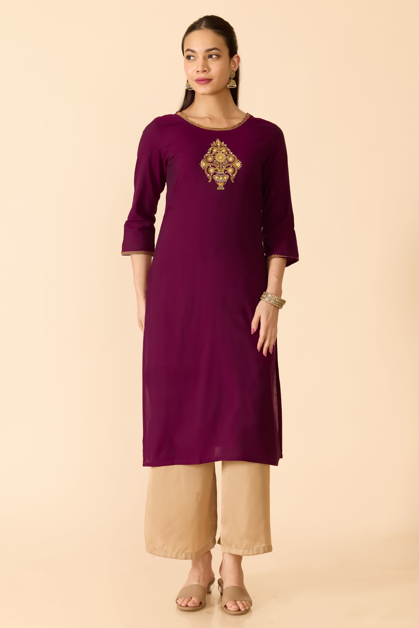 PURPLE EMBROIDERED COTTON KURTA