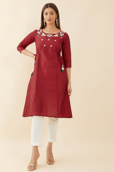 Summer Floral Embroidered Kurta - Red
