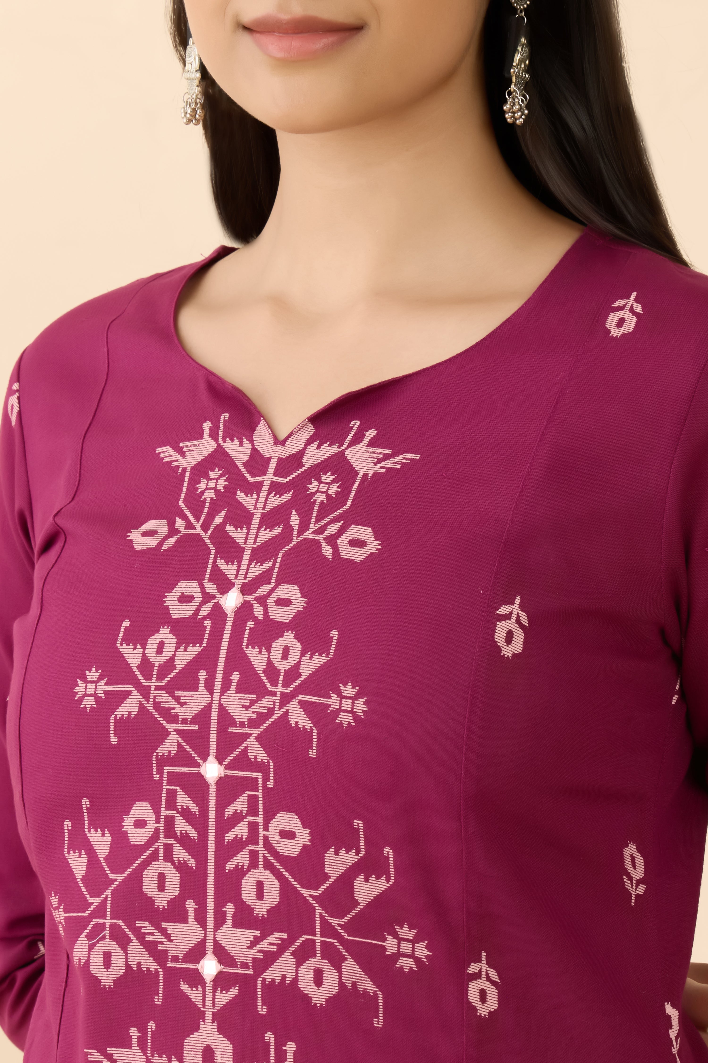 MAGENTA JAMDANI STRAIGHT CUT KURTA