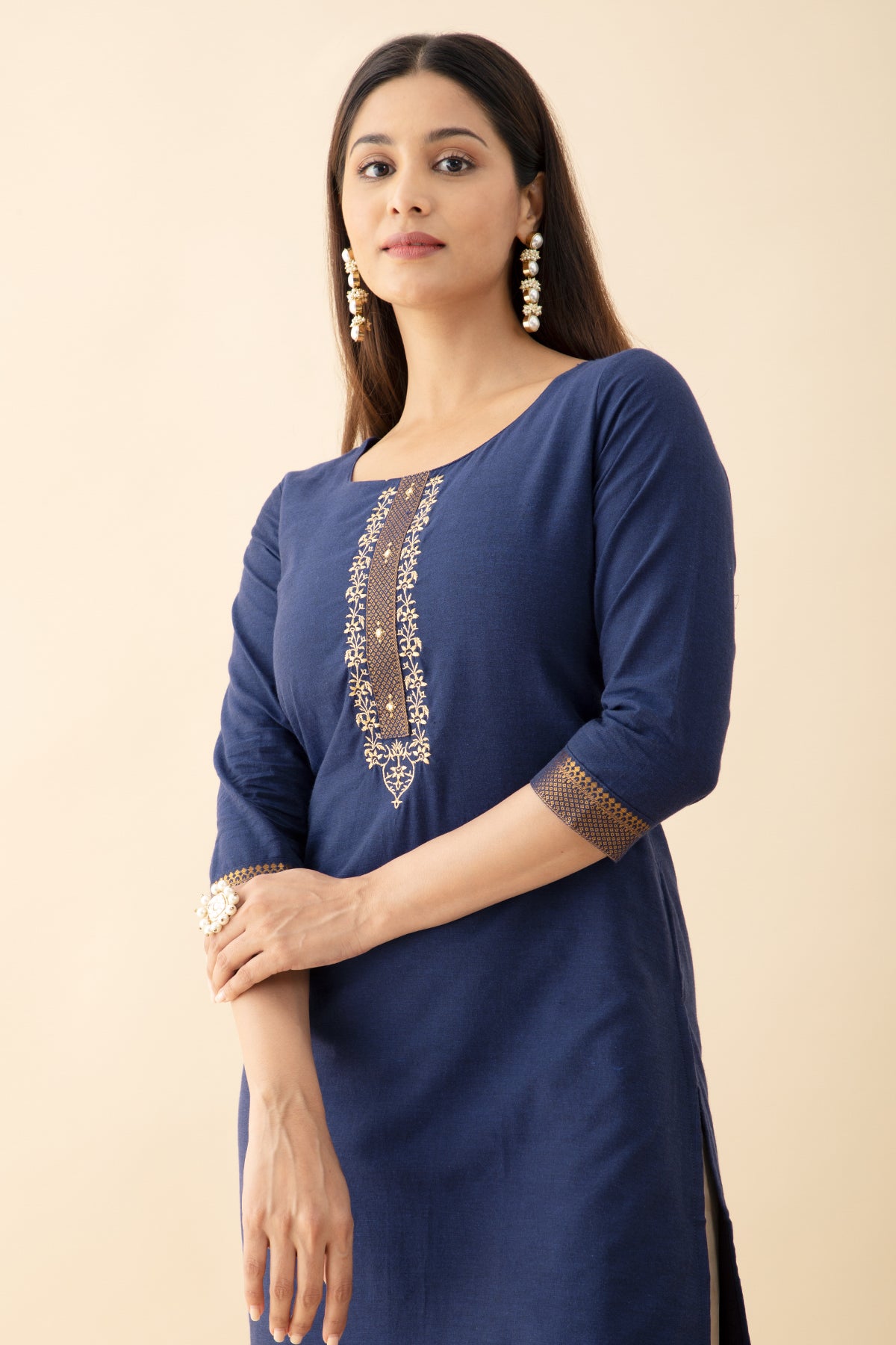 Embroidered Mangalagiri Kurta - Blue