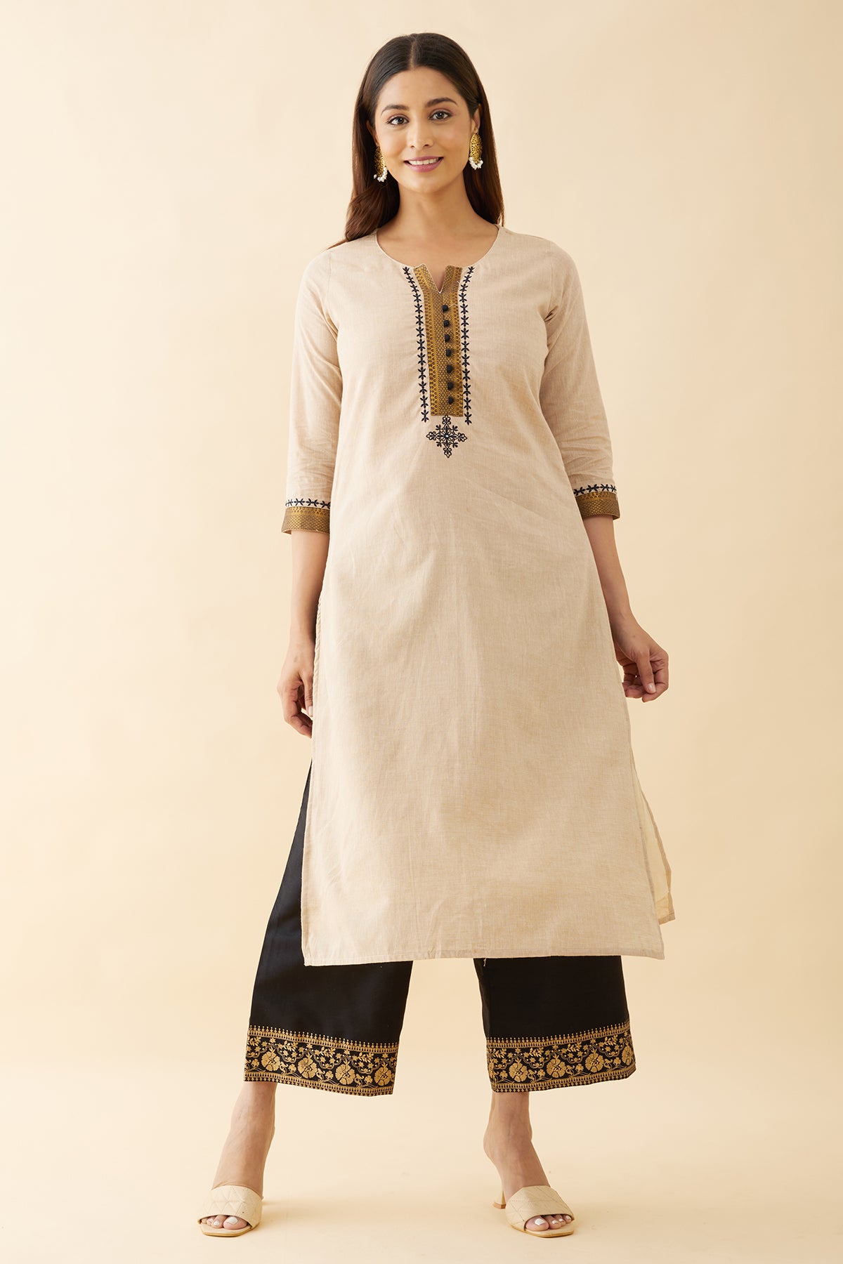 Manglagiri Embroidered Kurta - Beige