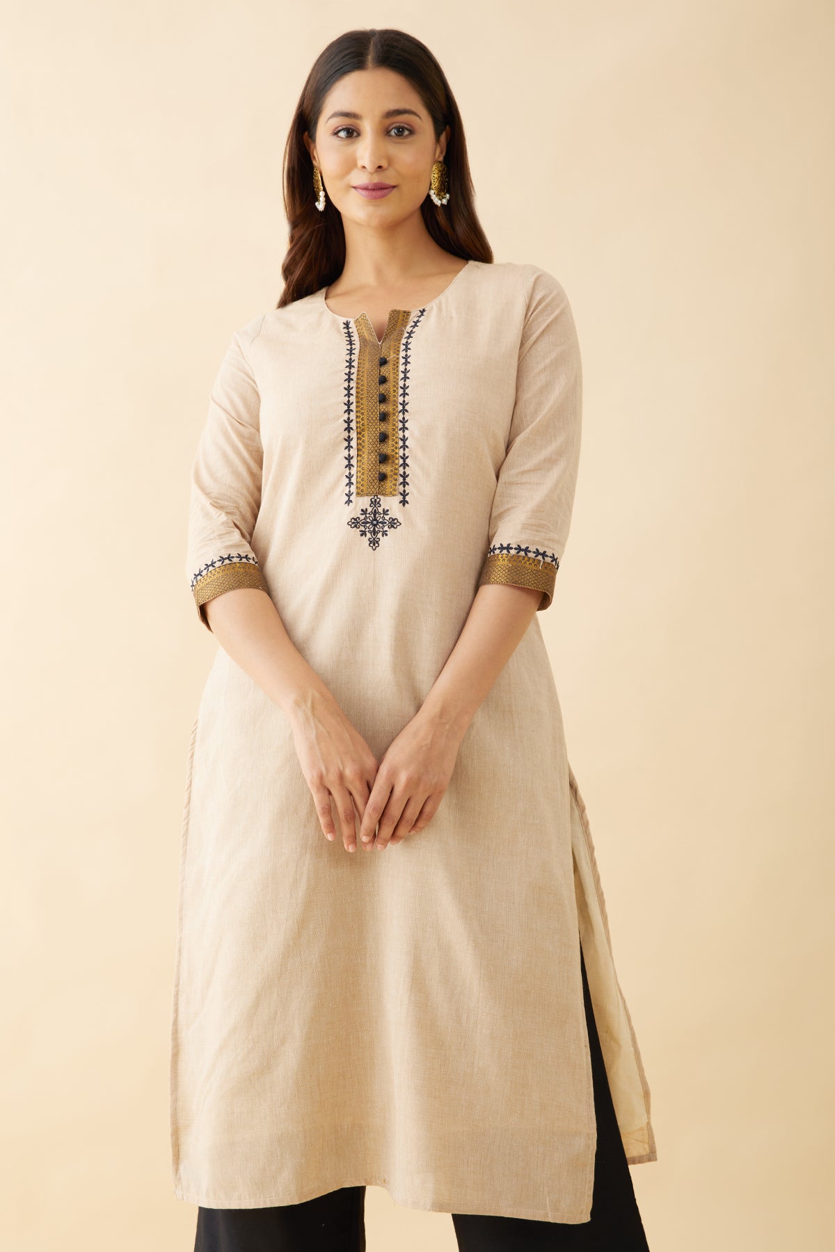 Manglagiri Embroidered Kurta - Beige