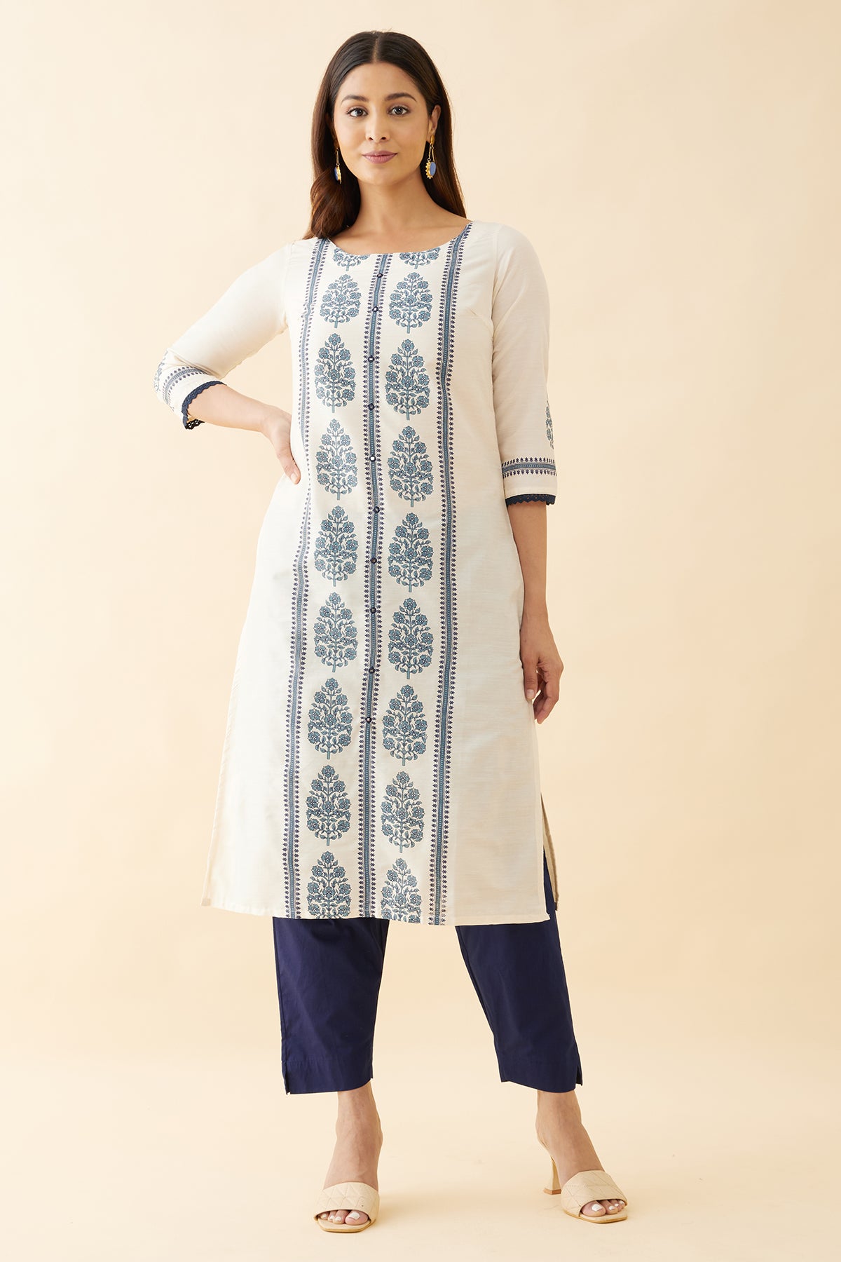 Floral Printed Kurta - Off-White