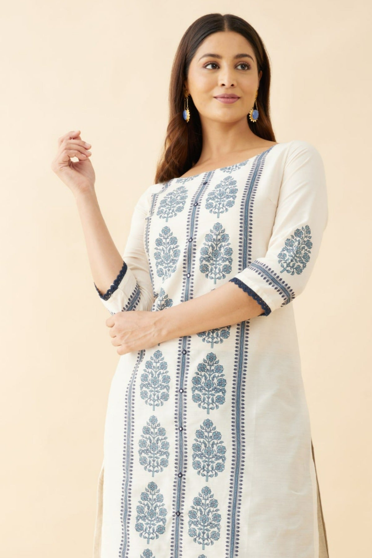 Floral Printed Kurta - Off-White