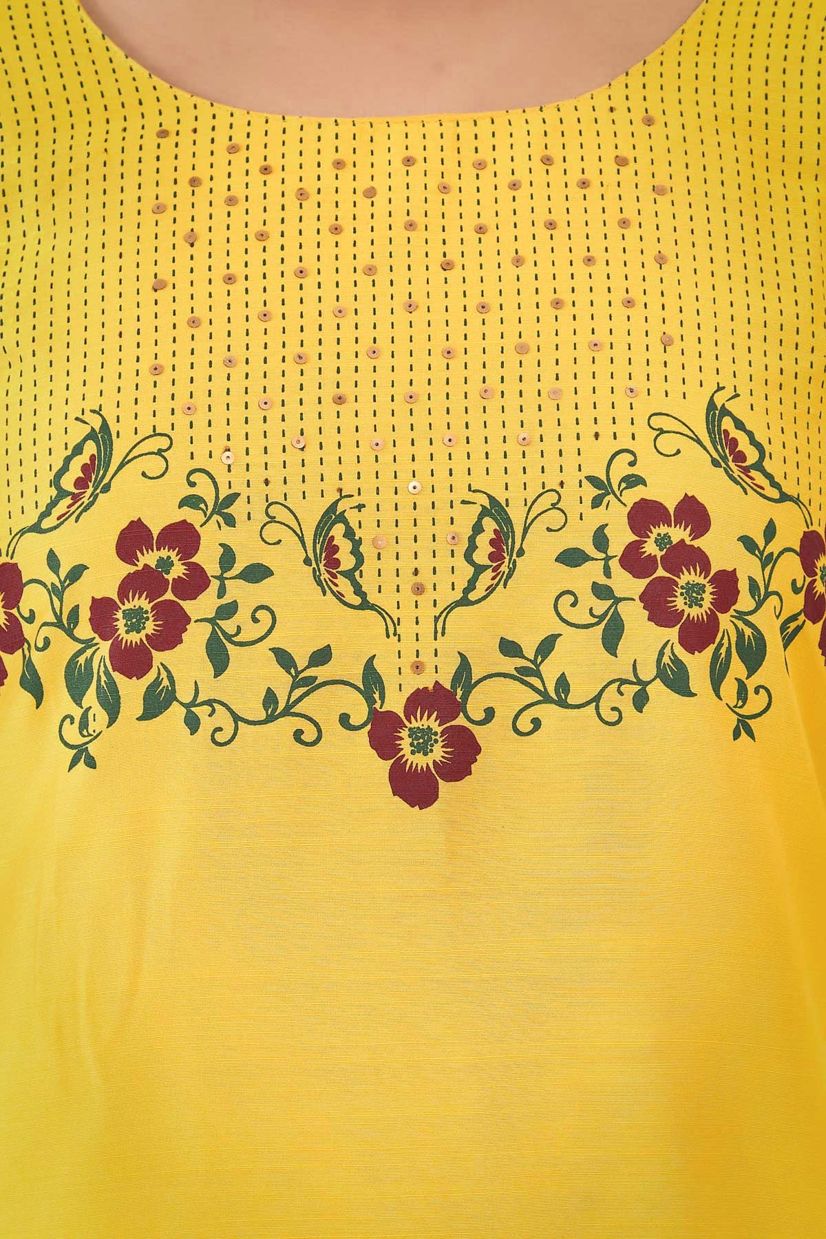 Floral & Butterfly Motif Printed Kurta - Yellow