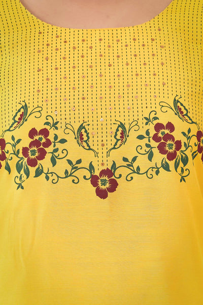 Floral Butterfly Motif Printed Kurta Yellow