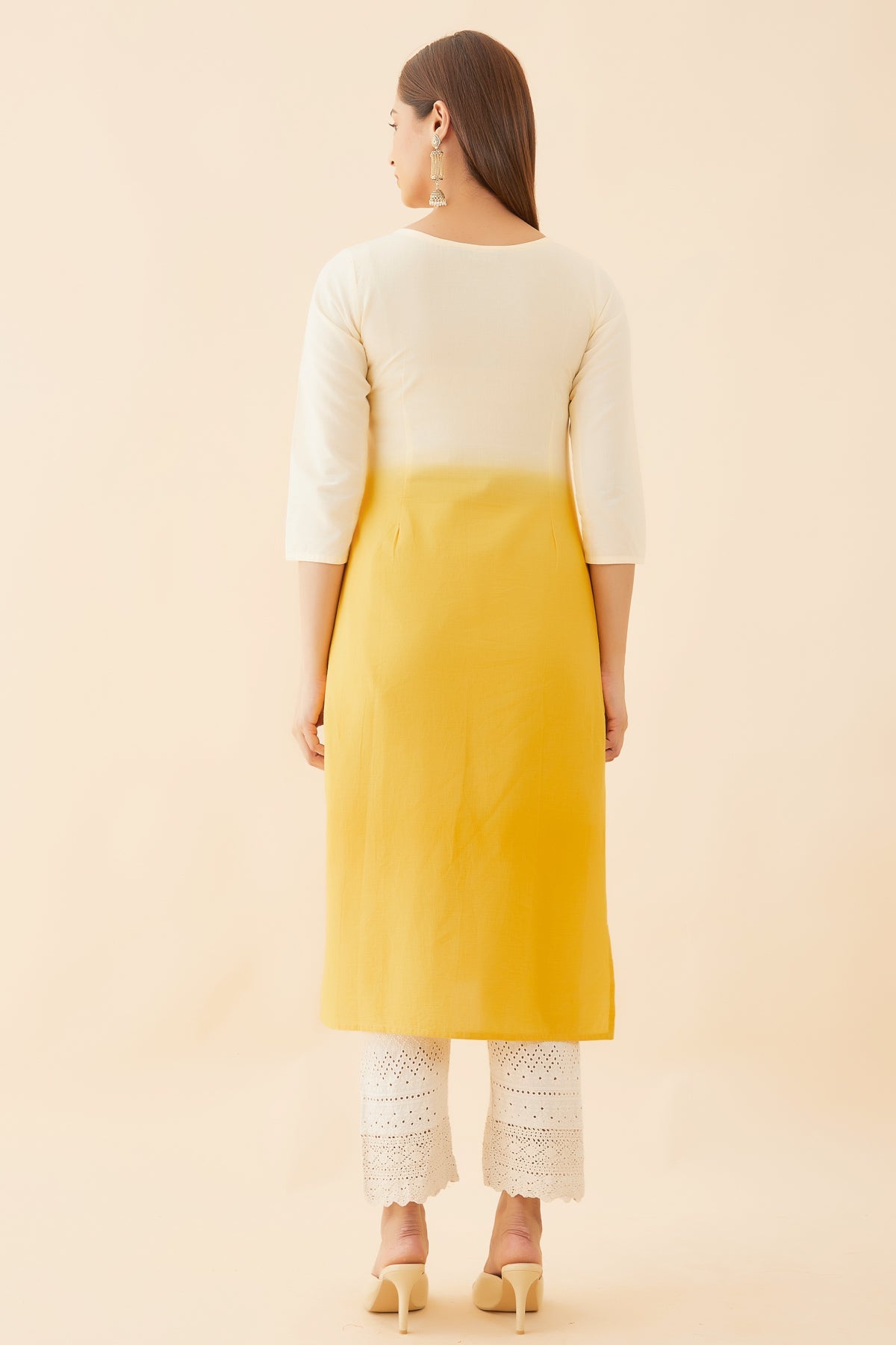 All Over Sequence & Embroidered Ombre Kurta - Mustard