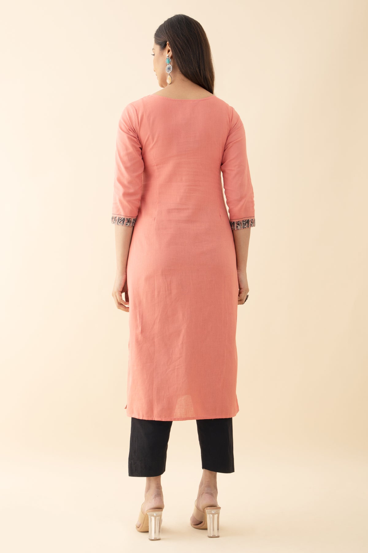 Women’s Peach Kalamkari Printed Kurta - Traditional and Trendy