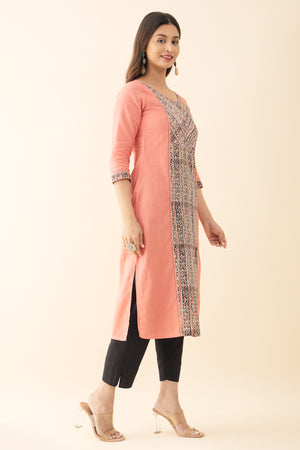 Kalamkari Printed Panelled Kurta - Peach