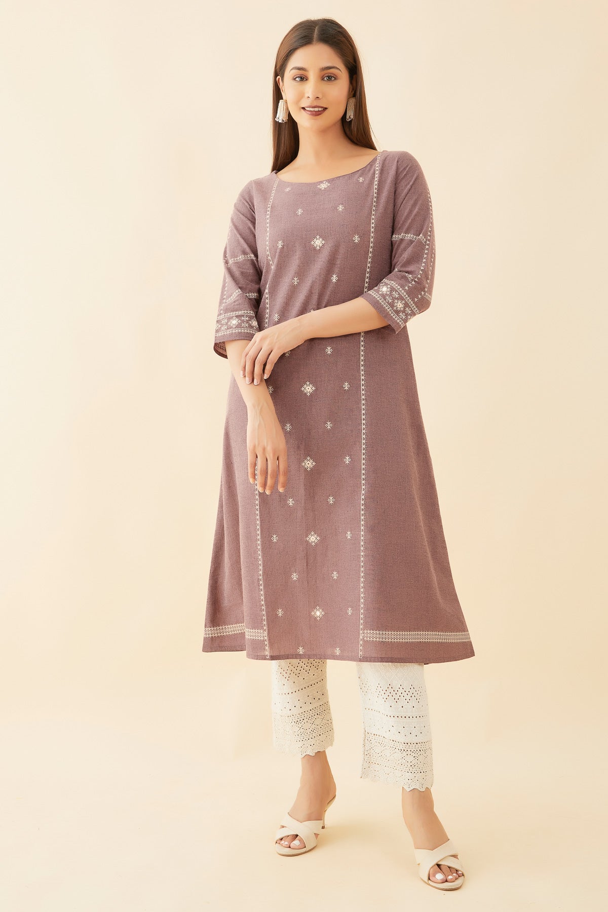 All Over Geometric Printed With Foil Mirror Detail A-Line Kurta - Pink