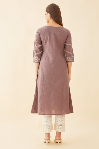 All Over Geometric Printed With Foil Mirror Detail A-Line Kurta - Pink