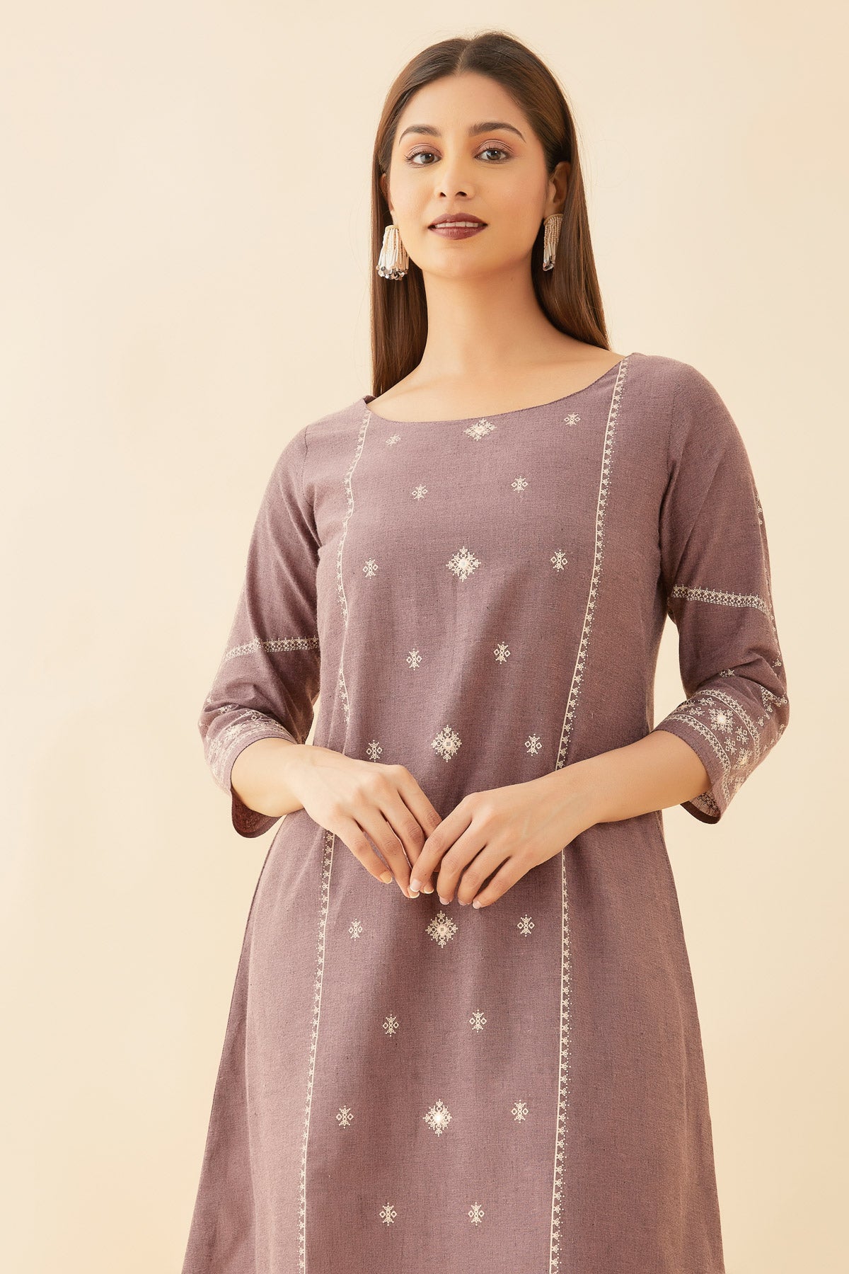 All Over Geometric Printed With Foil Mirror Detail A-Line Kurta - Pink