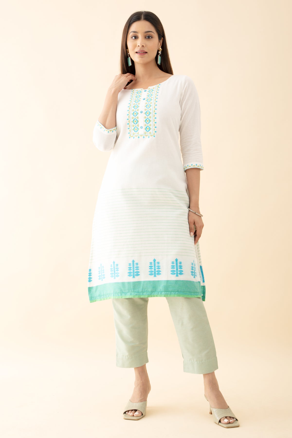 Cotton Dobby Embroidered Kurta - Blue